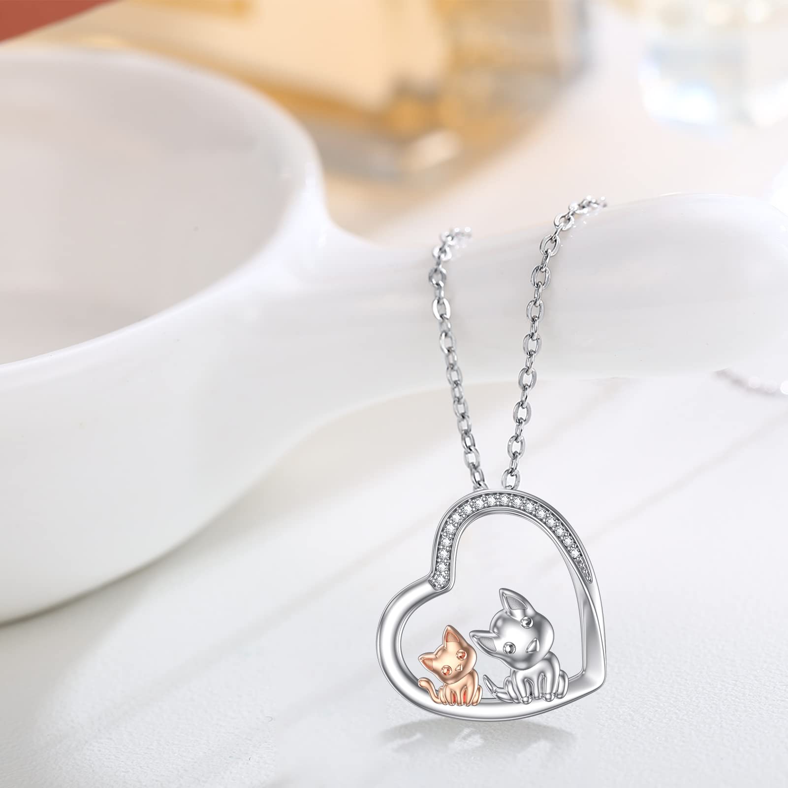 Collana con ciondolo a forma di cuore, in argento Sterling 925, con ciondolo a forma di gatto, cane/cavia/farfalla, per donne e ragazze, amanti degli animali domestici