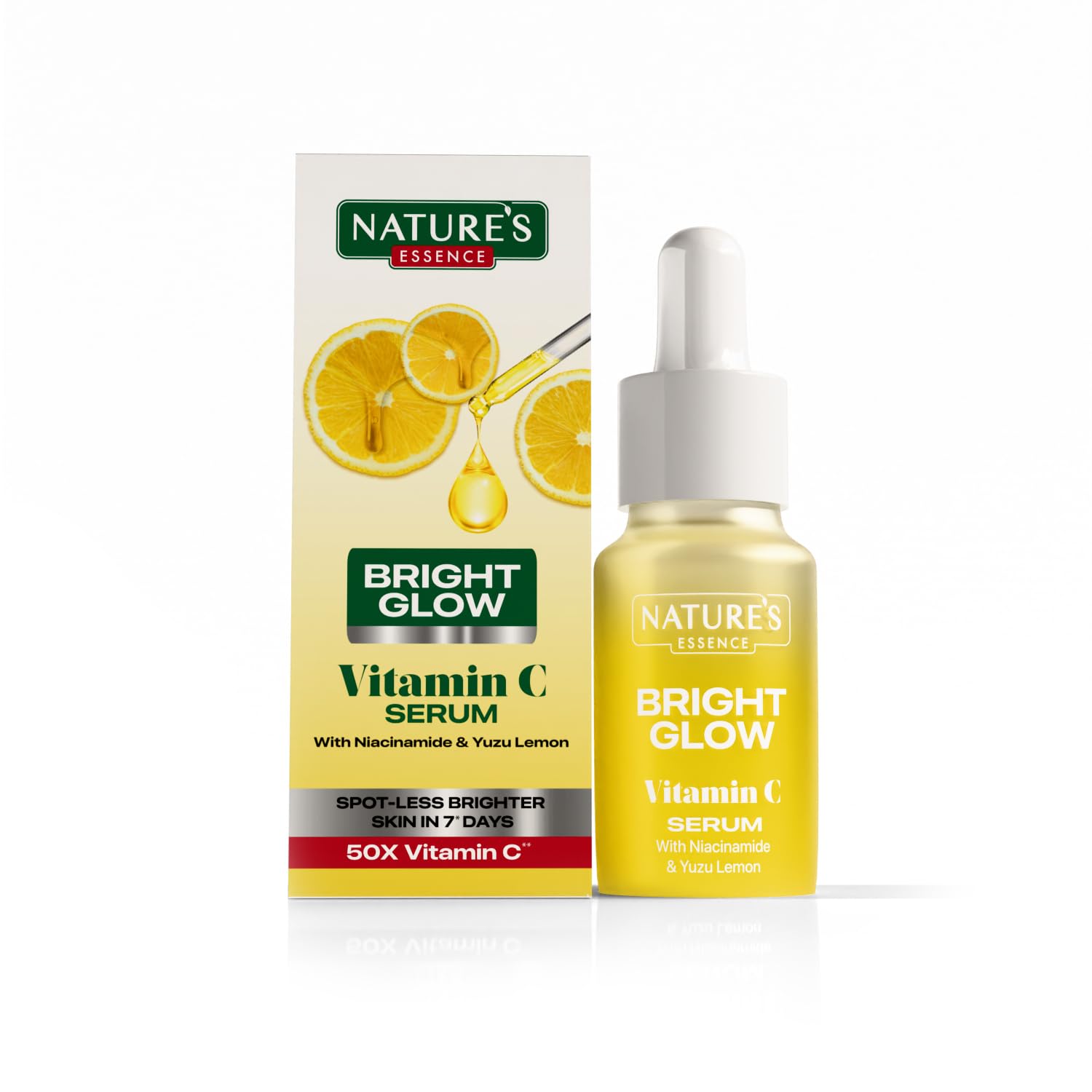 Nature's Essence Bright Glow Vitamin C Face Serum for Men & Women | Brightens & Gives Glow | Fades Dark Spots | Vitamin C Serum for Glowing Skin | For All Skin Types | Beginner Friendly| 12ml
