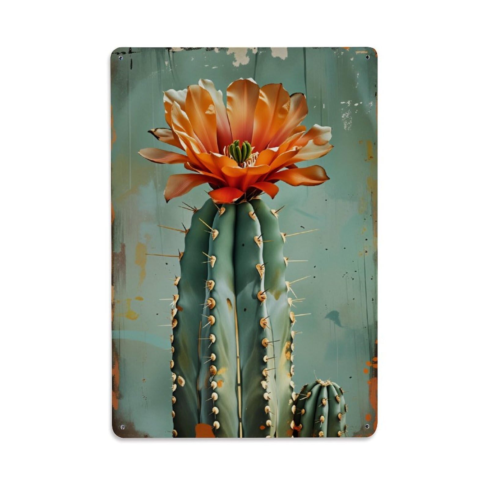 Enderetf Vintage Cactus Flower Art Print Pattern Tin Sign Metal Poster, Home Bar Garage Man Cave Cafe Indoor & Outdoor Wall Decoration 8X12inches