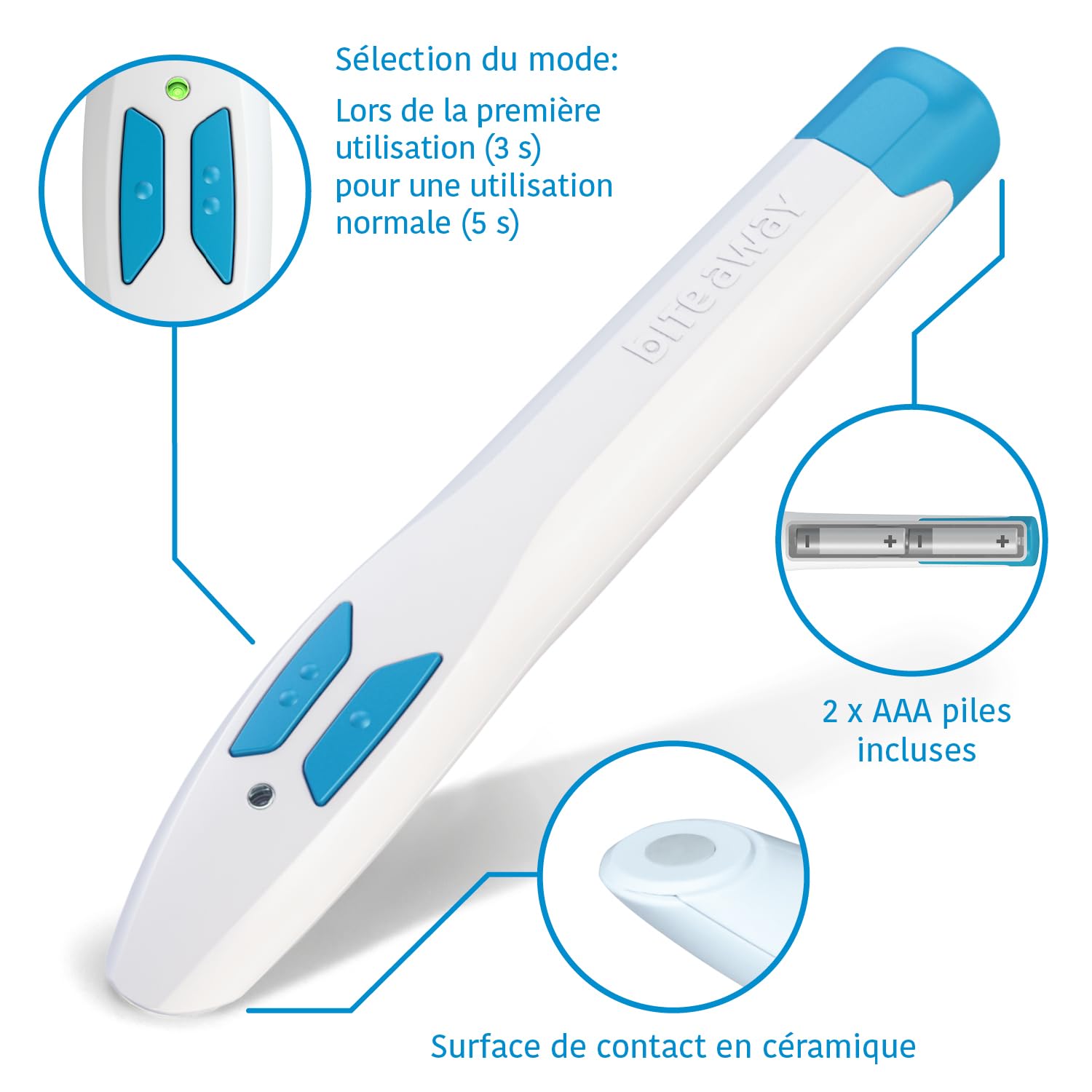 bite away Two Le Nouveau Look du Stylo Chauffant Contre Les démangeaisons; Le Stylo électronique pour Le Traitement Rapide des piqûres de moustiques; cliniquement prouvé et testé dermatologiquement