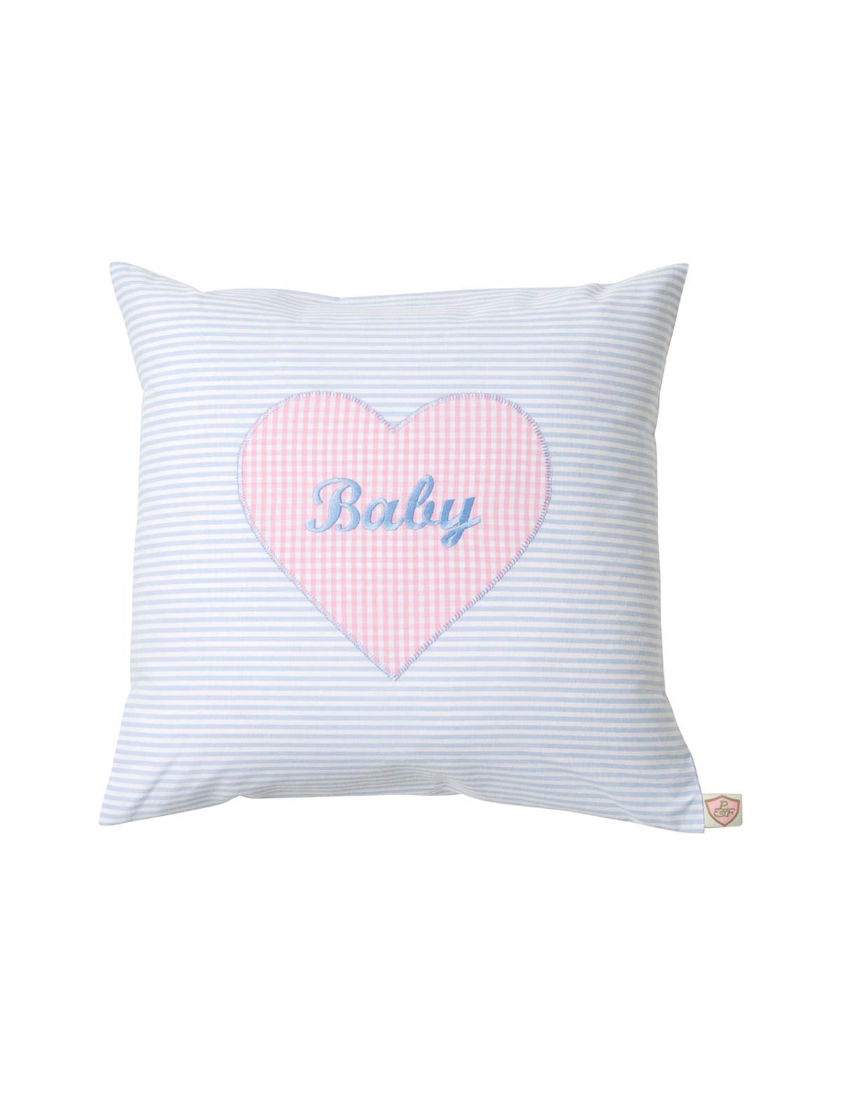 Kissen personalisiert VICHY hellblau mit Herz von paula & ferdinand - Kissen mit Name - Geschenk zur Geburt und Taufe