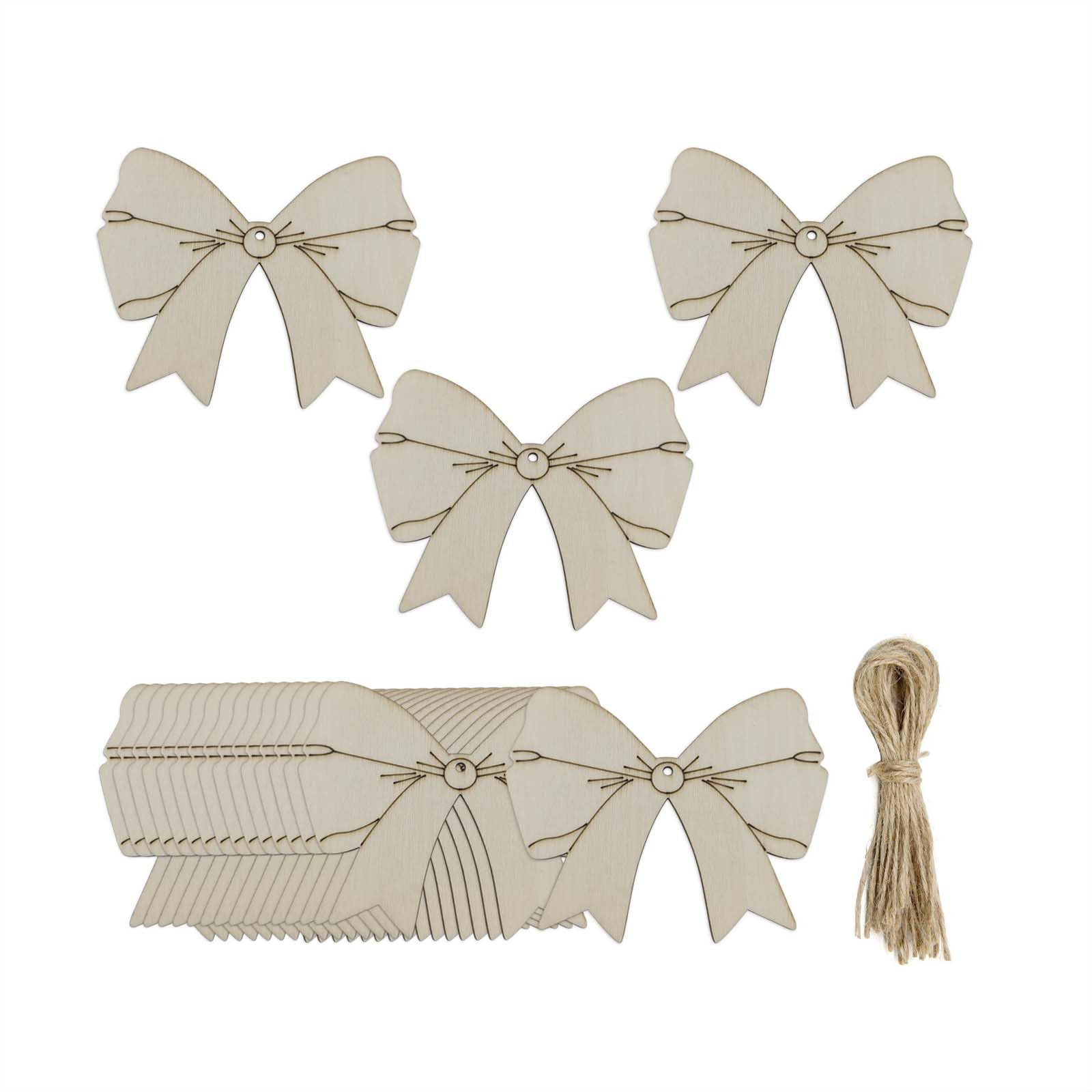 20 Coronas De Madera Para Manualidades - Recortes En Blanco, 10x7.5 Cm, Con Cordel De Yute, Para Decorar