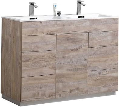 Milano 48-Inch Double Sink Bathroom Vanity Nature Wood Modern Freestanding Cabinet with Storage Soft Close Drawers Contemporary Double Vanity with Sinks