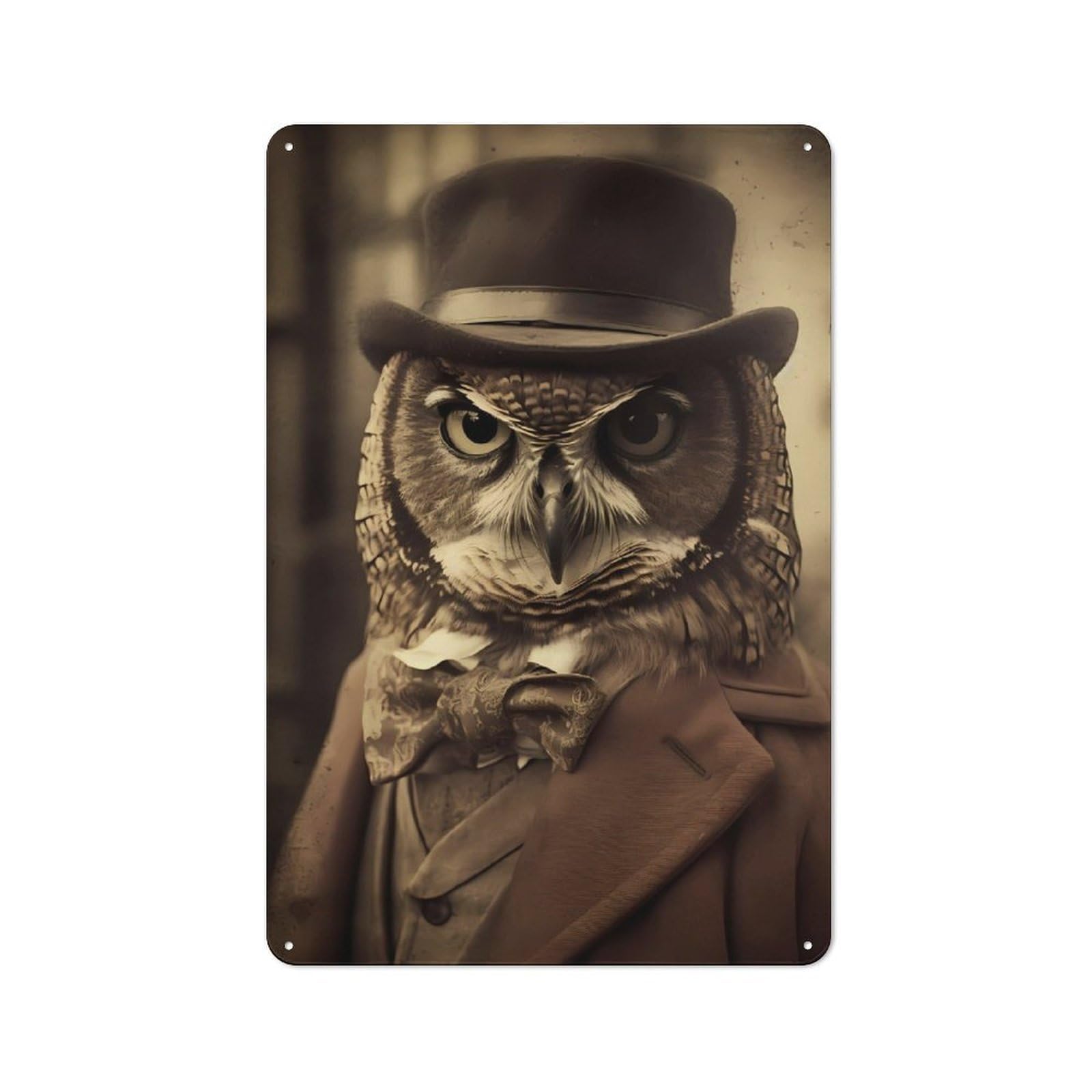 Junmoney Owl Vintage Shed Style Metal Wall Decor 30X20cm, Tin Sign For Conservatory, Home Bar Or Utility Room