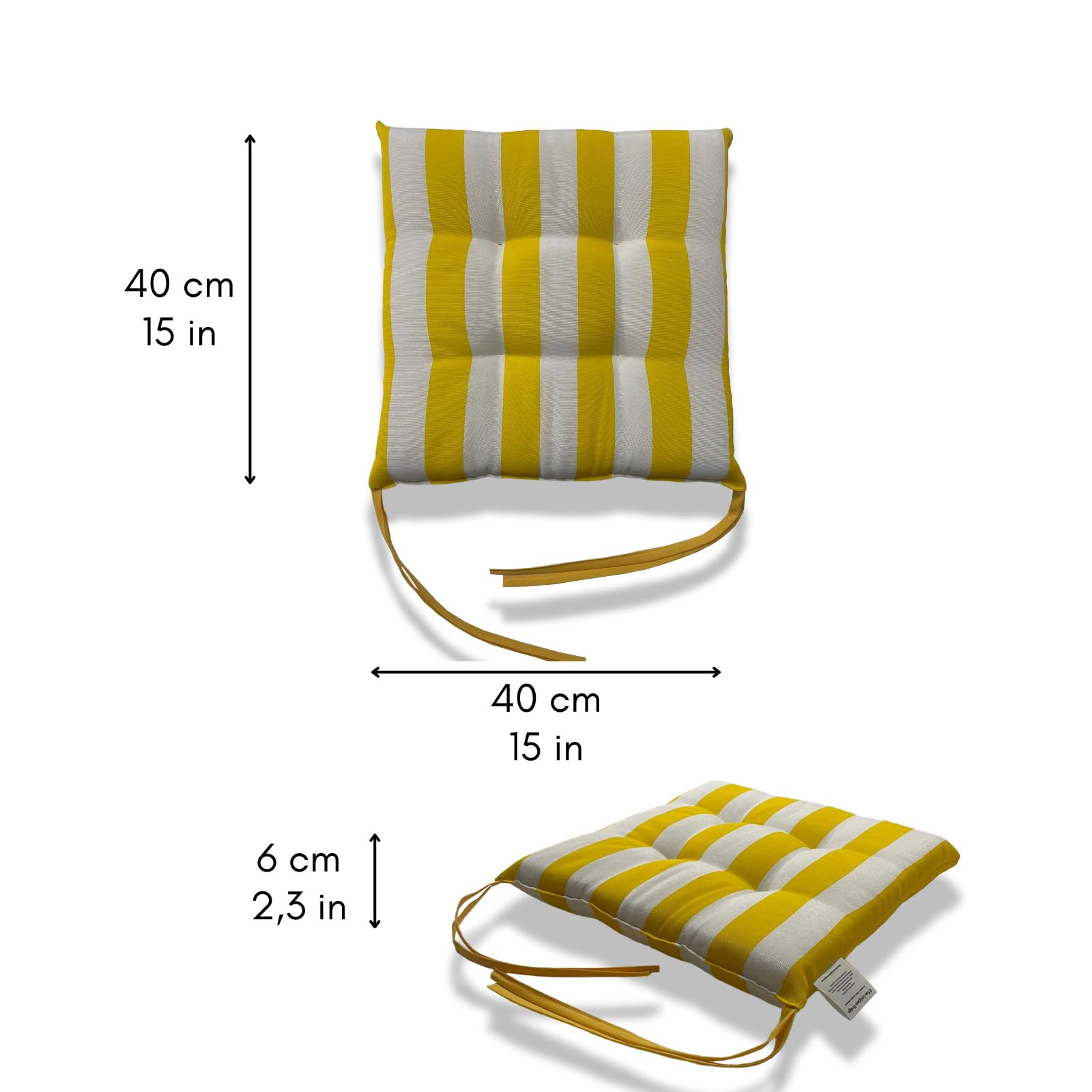Il Tuo Artigiano Design Lot de 6 coussins pour chaises de jardin, fabriqués en Italie, coussins pour chaises de cuisine, 40 x 40 cm, rembourrages en éponge et acrylique doux (blanc et jaune)