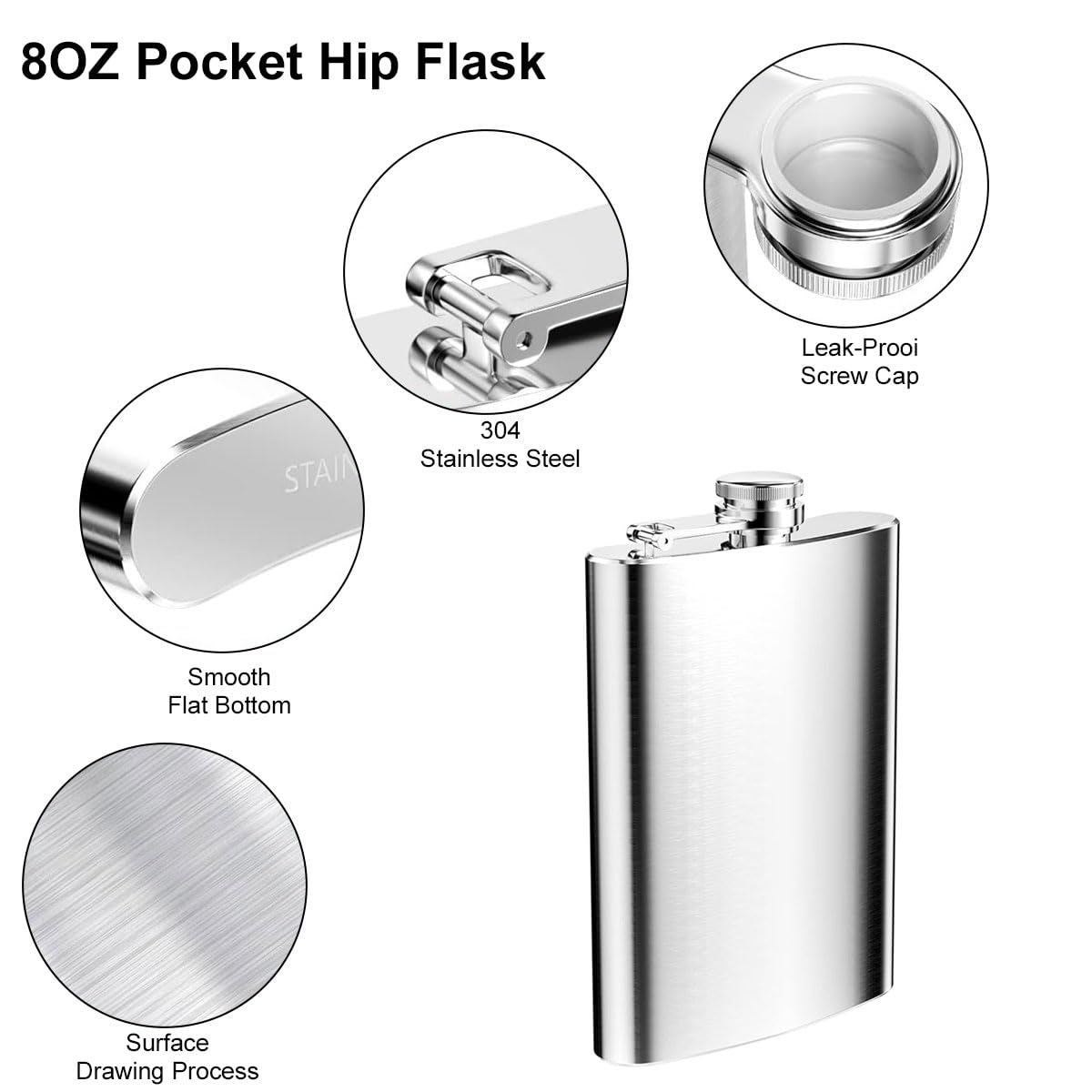 Fiaschetta Da Whisky Portatile In Acciaio Inox - Flagon Tascabile Da 226,8g Per Campeggio, Escursioni, Barbecue E Feste, Colore Argento - 3