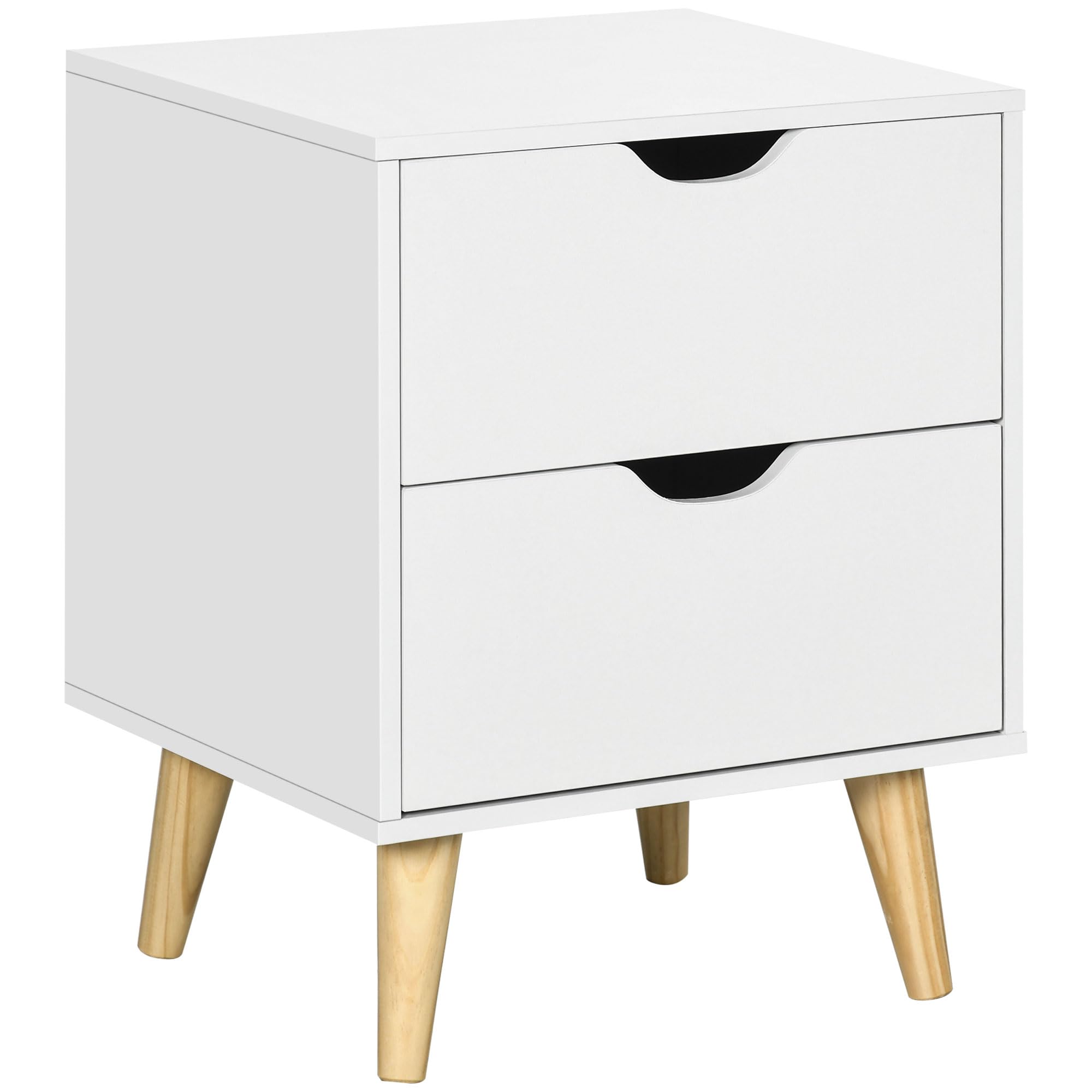 HOMCOM Bedside Table Bedside Cabinet with 2 Drawers Pine Wood Legs White