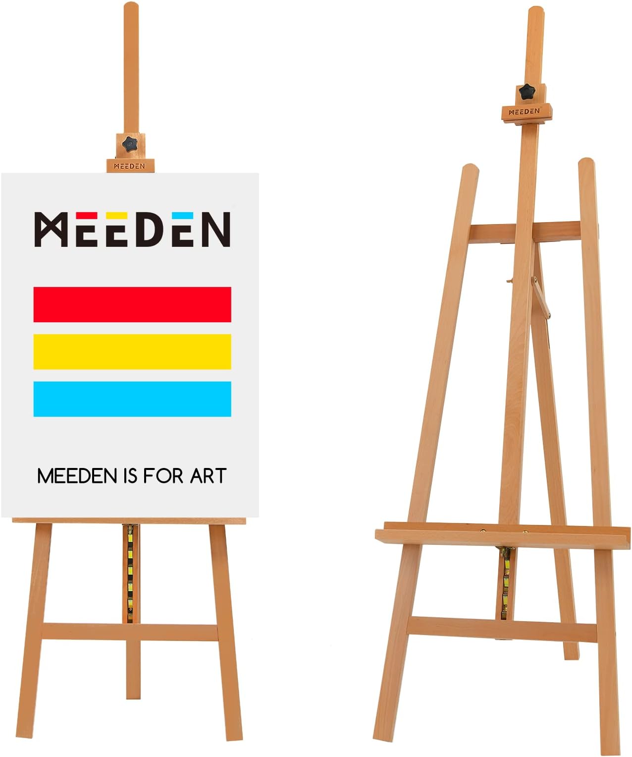 MEEDEN Large Basic Studio Easel: Hold Canvas up to 50'' Solid Beech Wood Artist Easel - Adjustable Height and Working Angles A-Frame Floor Painting Easel for Adults Artist Beginners Students