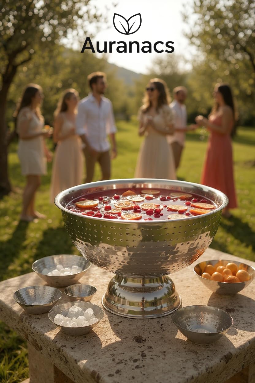 Bourgogne | Champagnerschale aus Edelstahl | Spiegelpoliert & Hammerschlag | Großer Sektkühler Ø 40cm | Weinkühler mit tiefem Standfuß | Elegantes Design für Partys & Events