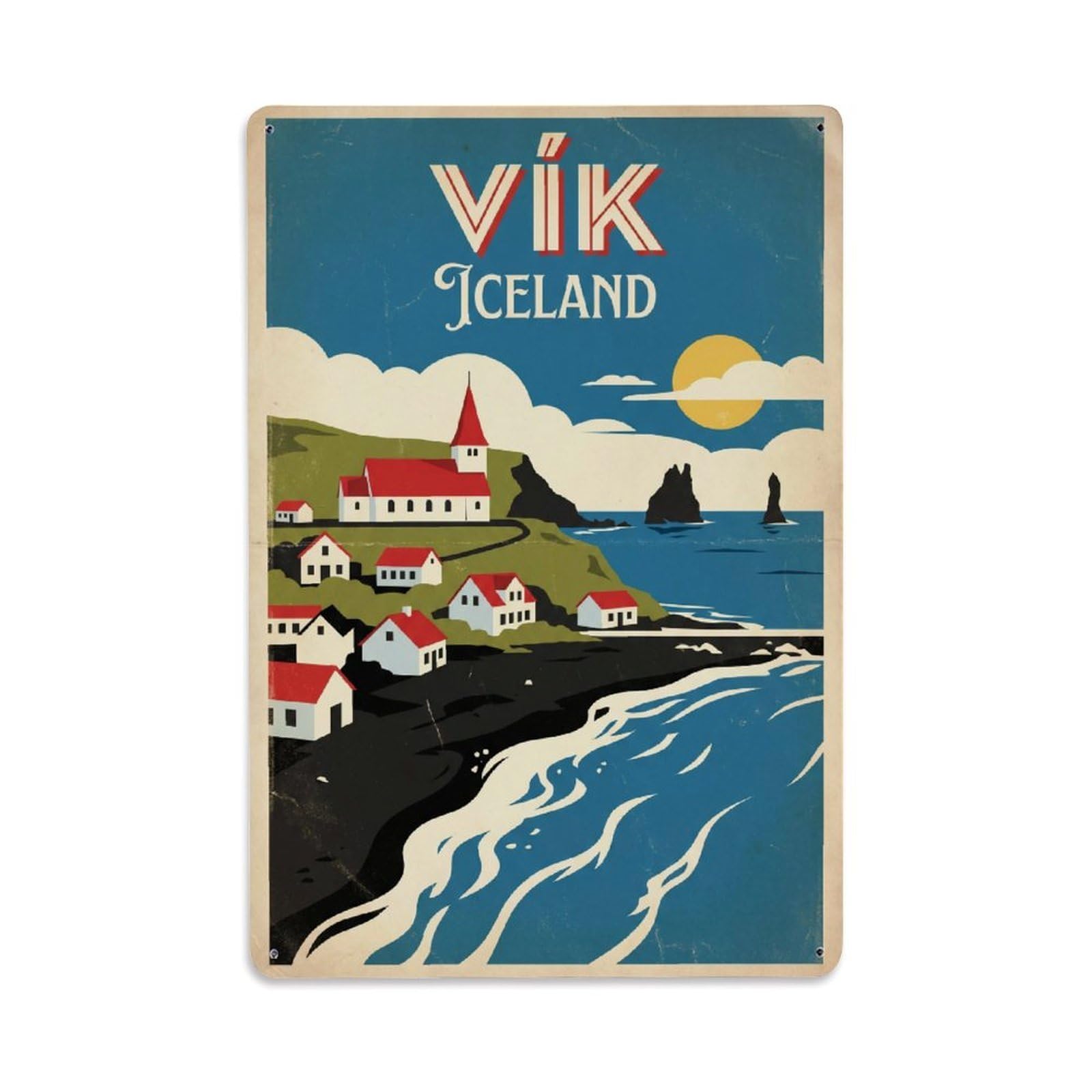 Vintage Travel Vik Iceland Village Metal Tin Sign