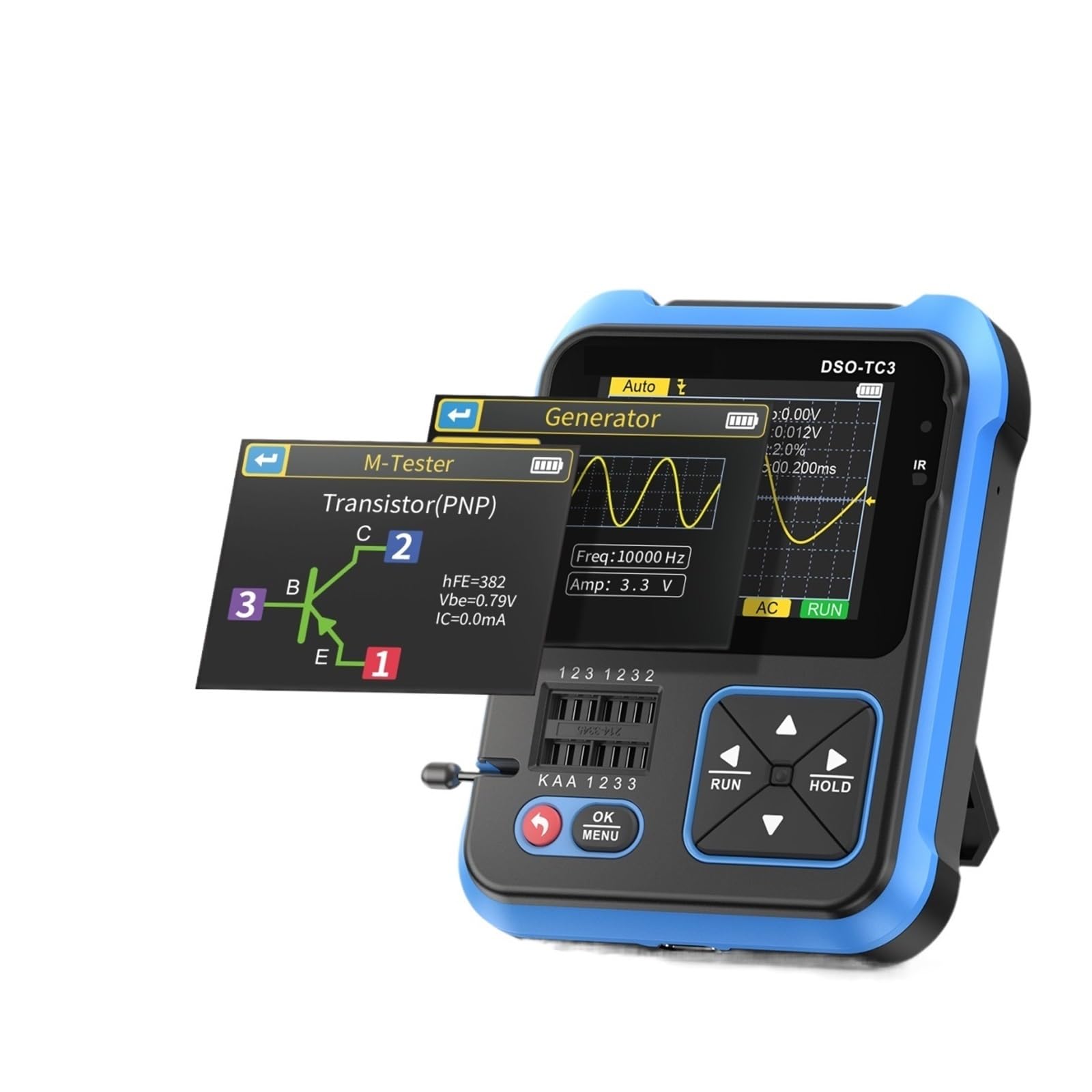 Oscyloskop, TC3 oscyloskop cyfrowy 3 w 1 Generator sygnału funkcyjnego Tester próbnik elektroniczny Test napięcia 500 KHz 10 MS/s,Dokładna analiza(Standard)