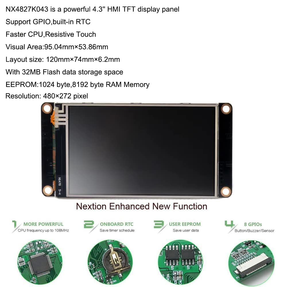 Inglese Nextion Enhanced 4.3 ''HMI USART UART Seriale TFT Touch Display Modulo Schermo Pannello per Arduino Raspberry Pi ESP8266 (NX3224K043)