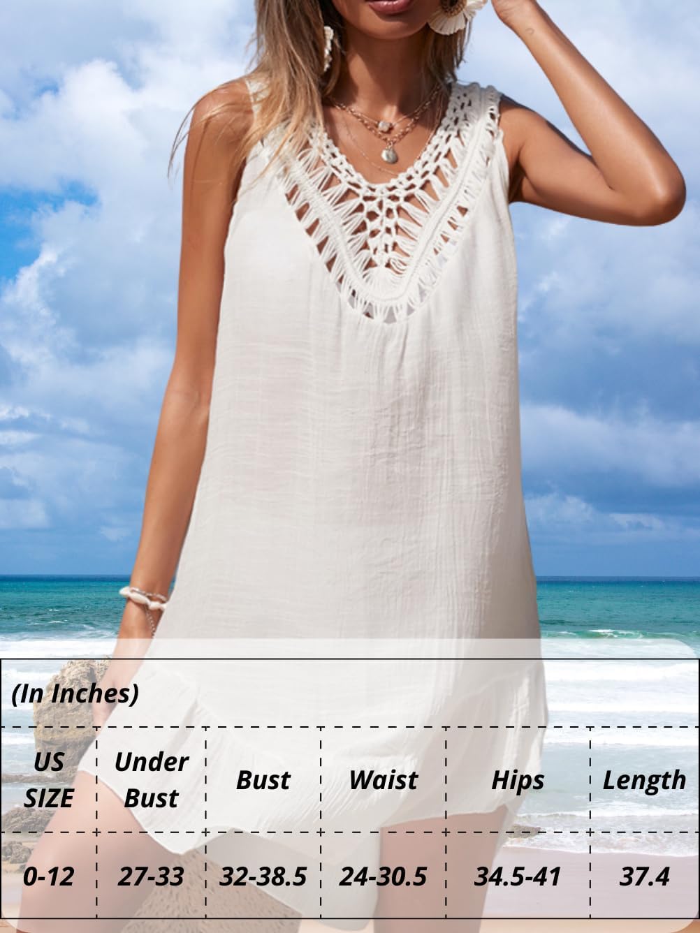 Womens Chiffon Bathing Suit Cover Up Dress,Boho Crochet Swimsuit Coverup,Sheer Dresses Beach Vacation Outfit Fit 0-12 - Image 6