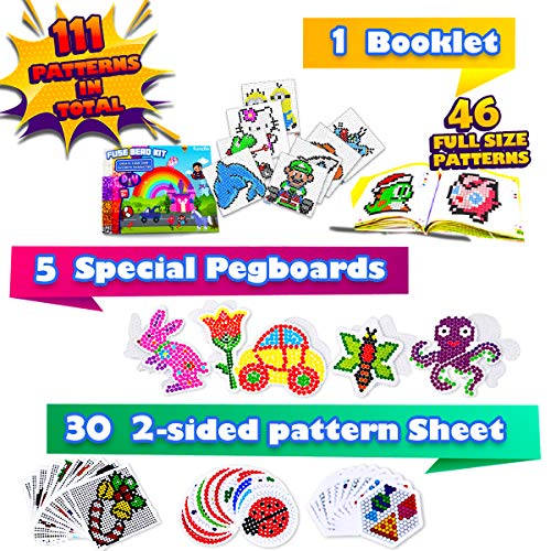 FunzBo Fuse Beads Craft Kit - 111 Patterns Melty Fusion Colored Beads Arts and Crafts Pearler Set for Kids - 5500 5mm Bead 9 pegboards for Boys Girls Age 5 6 7 Classroom Activity Gift (Large)