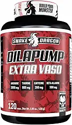 Vasodilatador Extra Vaso Dilapump Pote 120 Cápsulas Ultra Concentrado Auxilia no Funcionamento Muscular, Estado de Alerta e Concentração Beta Alanina Arginina Calcio Cafeina - Snake Dragon