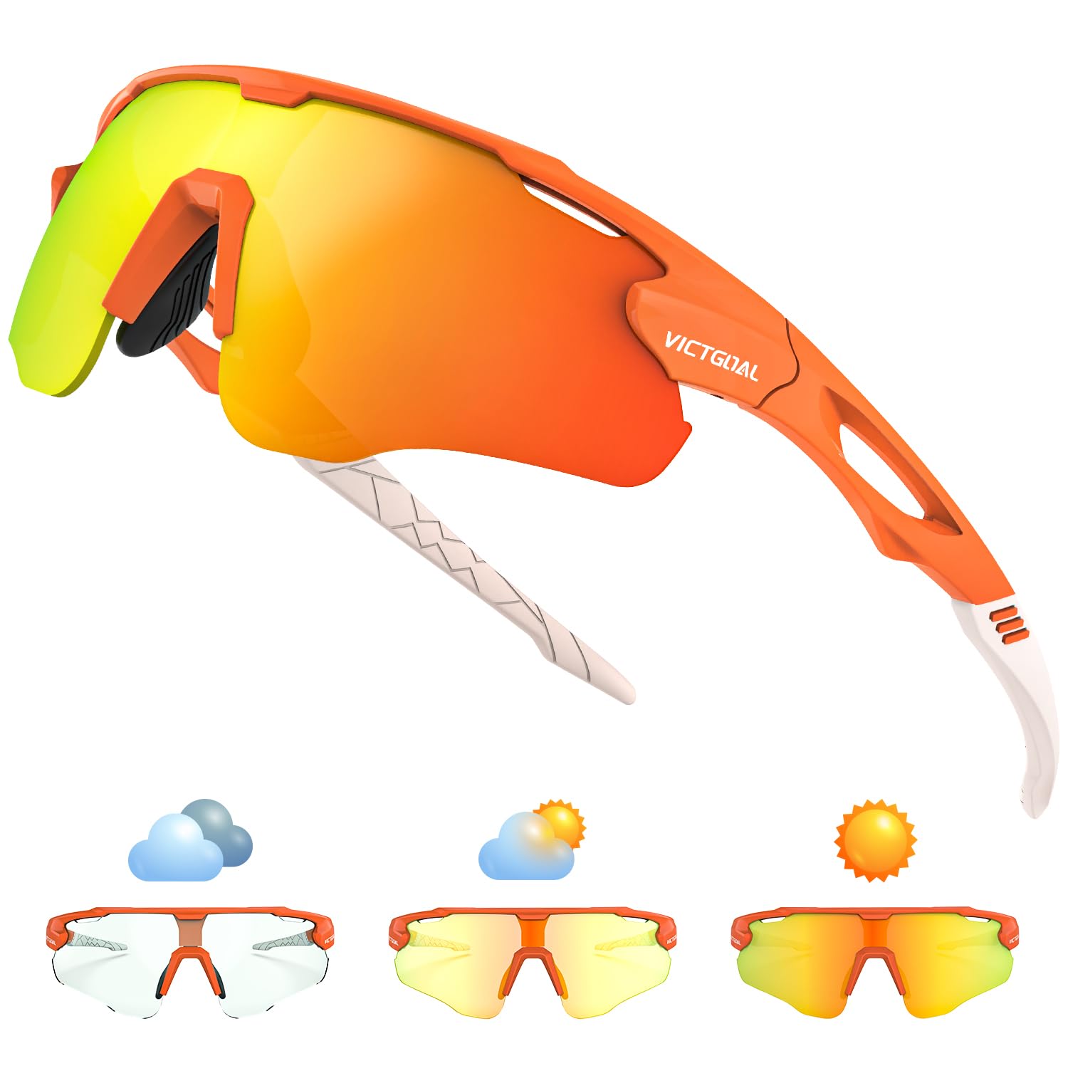VICTGOAL Gafas de Ciclismo Fotocromáticas Gafas de Sol para Correr para Hombres Mujeres, TR90 Gafas de Sol de Ciclismo con Protección UV Gafas Deportivas para Correr Ciclismo