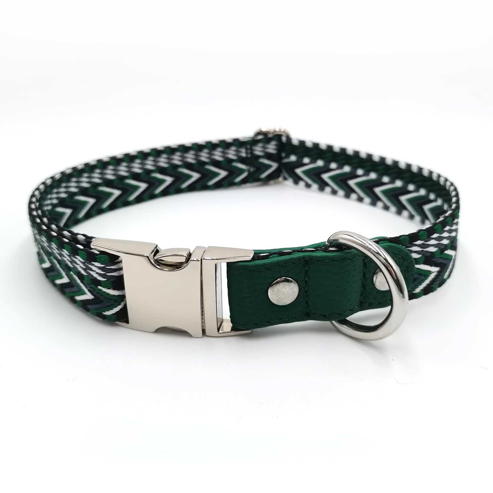 Ranchen Handwoven Cotton Dog Collar, Adjustable Soft Woven Pet Collar with Secure Metal Buckle & Nylon Webbing Core – Comfortable Daily Walking Leash Attachment for Small Medium Large Dogs (Green, M)