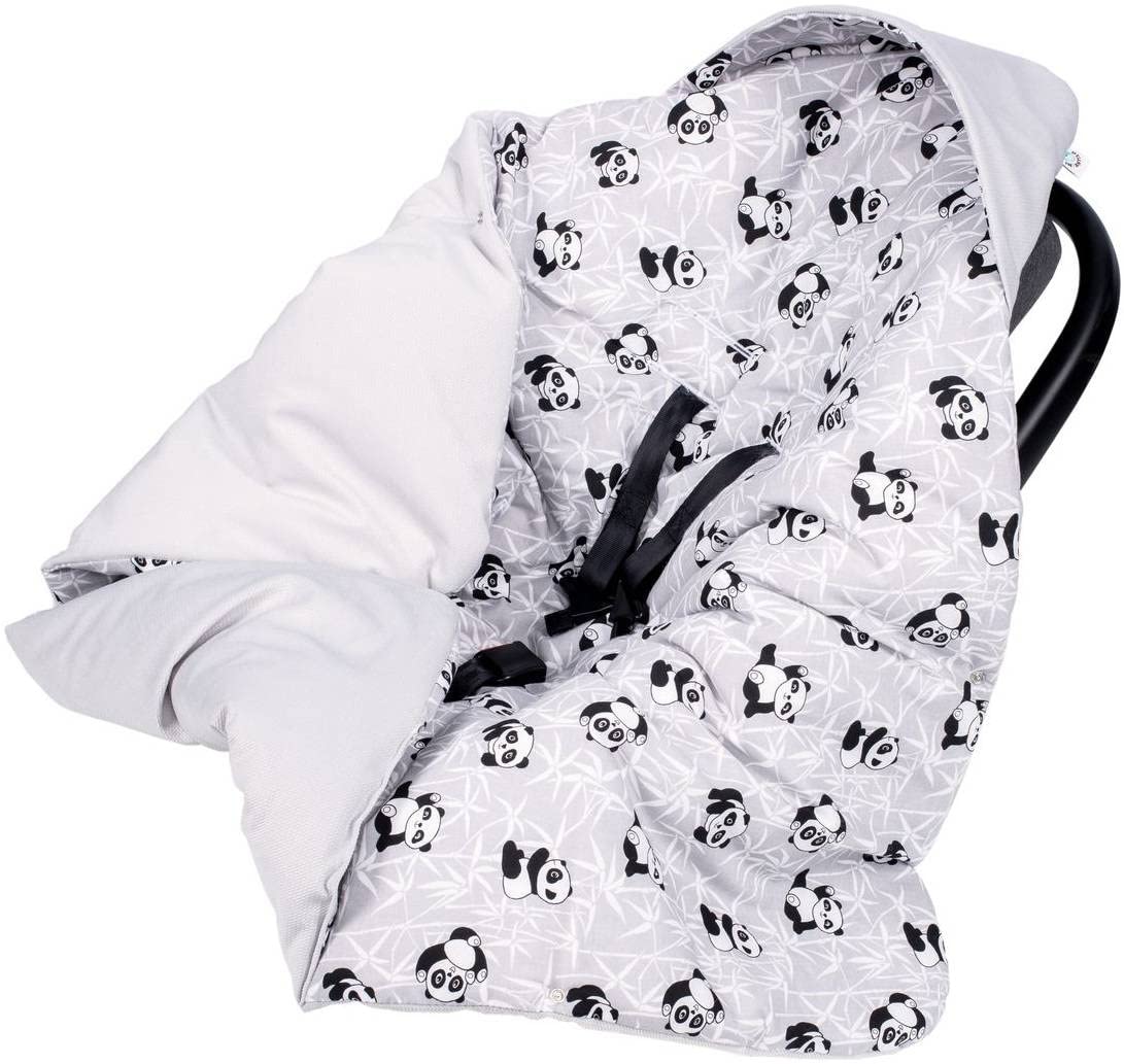 Couverture universelle à capuche pour bébé garçon et fille avec trous de capote - Sangles de harnais à 3 points - Poussette, landau, chancelière (gris panda)