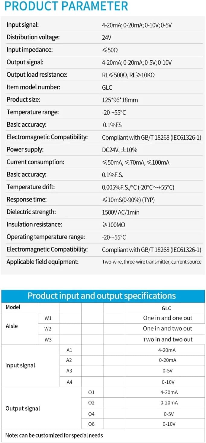 DC24V Analog Signla Isolator 4-20mA to 0-10V 0-5V 0-75mV DC Current Votlage Signal Converter 1 in 1 Out 1 in 2 Out Signal Isolator(0-10V_Output 1-5V)