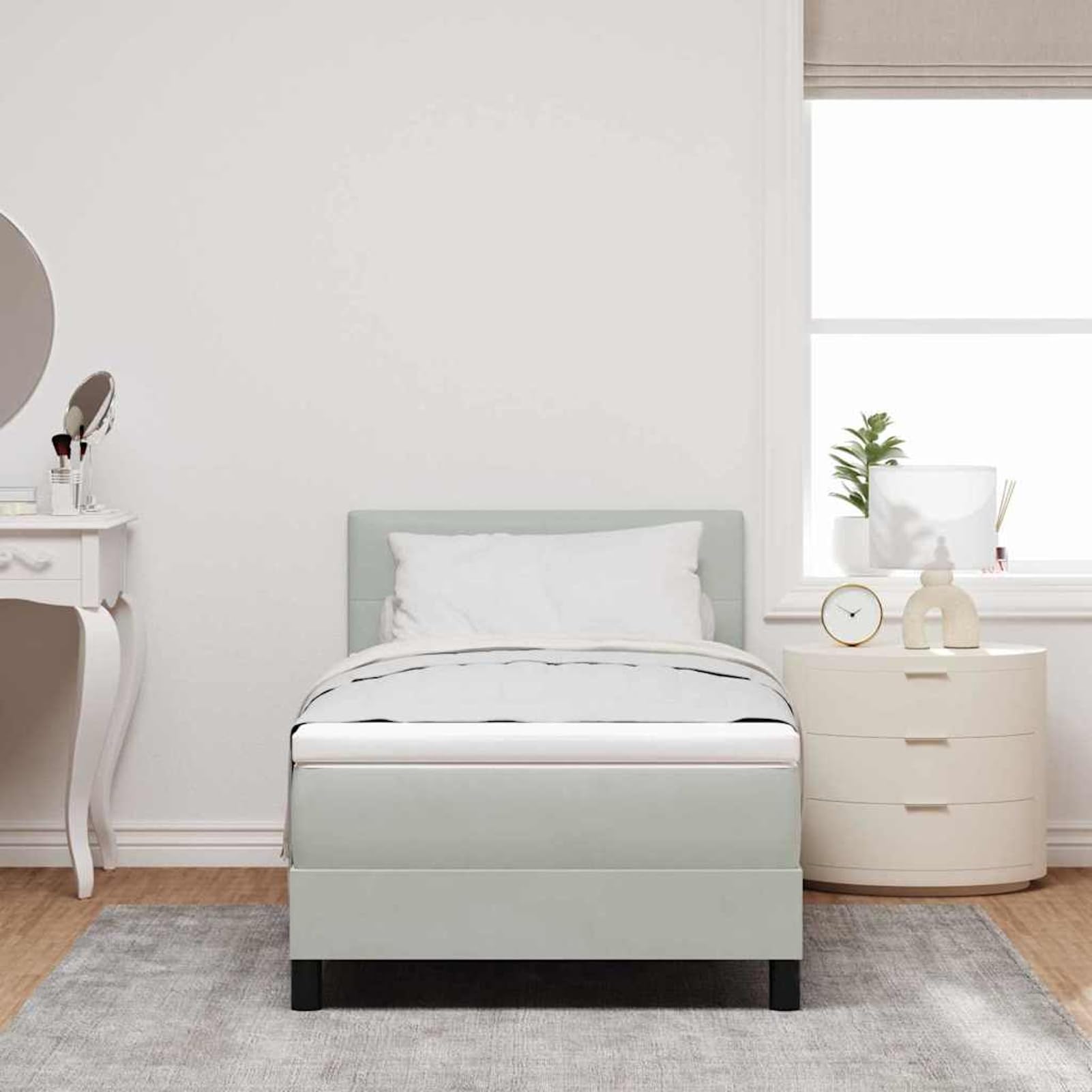 ATOMSTACK MAKER Cama con somier de 90 x 200 cm, color gris claro con cabecero ajustable y colchón de muelles ensacados – Moderna cama de terciopelo para dormitorio, lectura y relajación