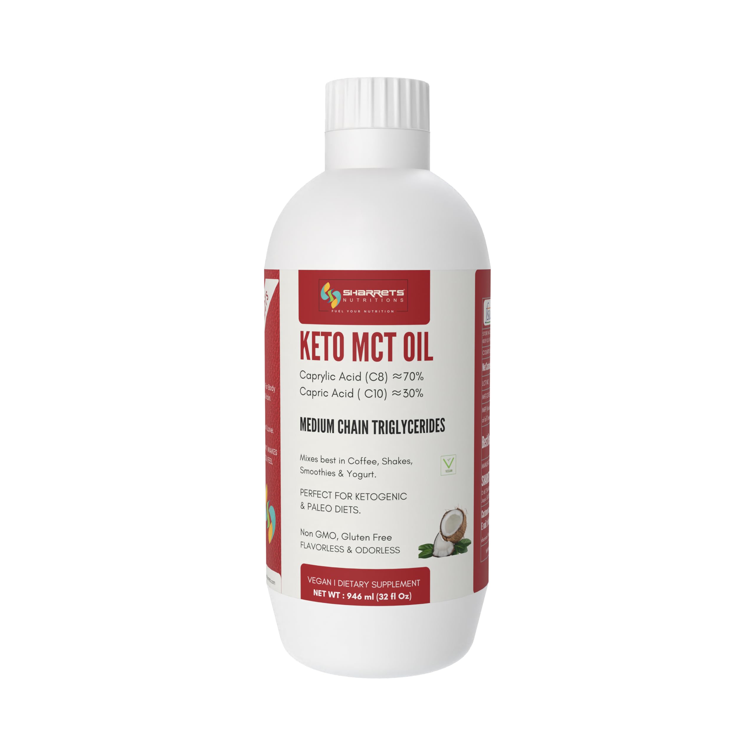 Keto MCT Oil - 32 Fl Oz - C8 C10 70/30 Premium Medium Chain Triglycerides for Bulletproof Coffee and Athletic Performance.