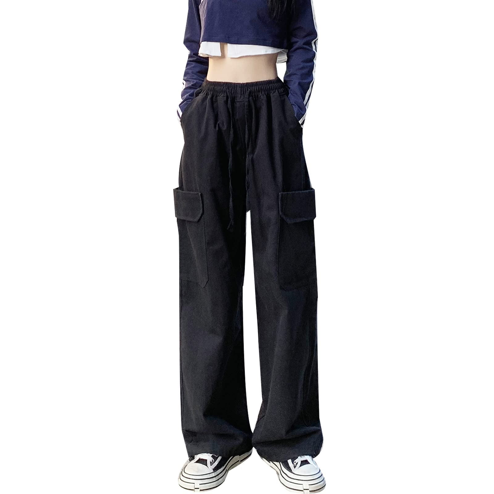 Womens Pants Gothic Y2k Cargo Baggy Wide Leg Vintage Casual Harajuku Trousers for Girls Streetwear