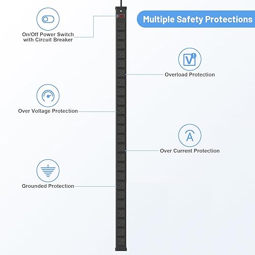 Miniatura 8 de Regleta de alimentación de metal de 24 tomas, extra larga y resistente con cable de extensión de 10 pies, montable para almacéngaraje, certificación