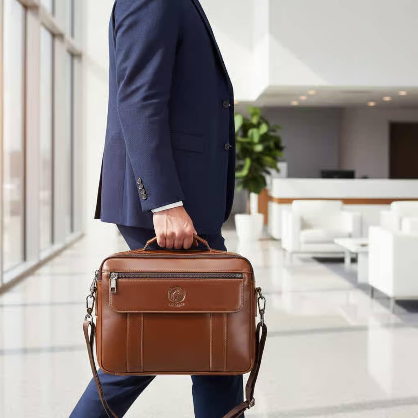 Borsa Porta PC Laptop Cartella Lavoro Valigetta Ufficio in Pelle Scomparti Multipli Tracolla Regolabile E Manico Robusto Adatta a Professionisti Pendolarismo Viaggi d'Affari Uso Quotidiano