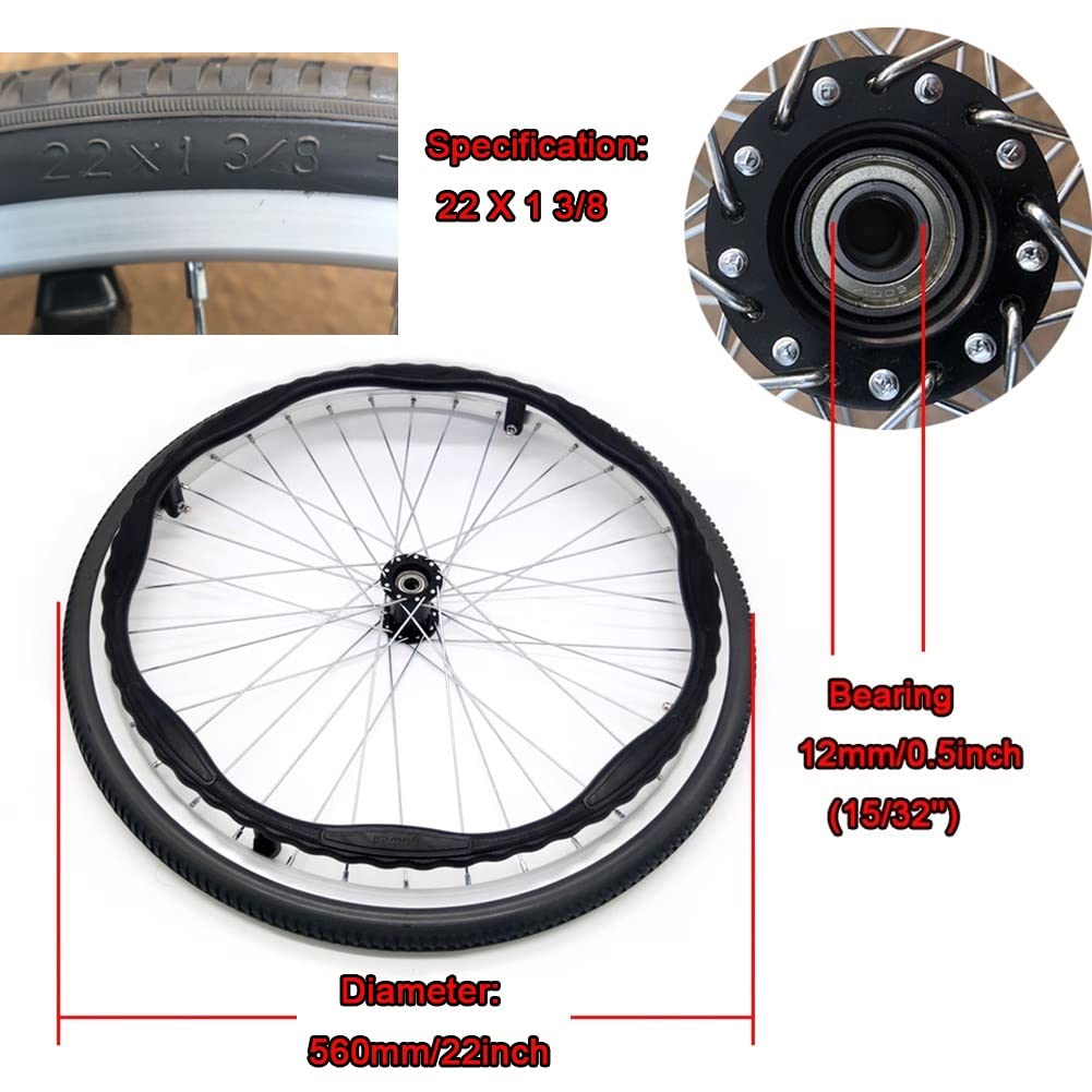 22x1 3/8, Wheelchair Rear Wheels Replacement, Wear-Resistant Solid Wheelchair Casters Tires, Aluminum Alloy Hub?Suitable for Wheelchairs, Walkers and Other Wheel Accessories