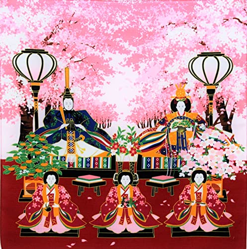 丸全 風呂敷 綿風呂敷 雛段桜の森 赤 約50×50cm 日本製 簡単に包める お弁当包み 軽くて便利 国産 コンパクト商品