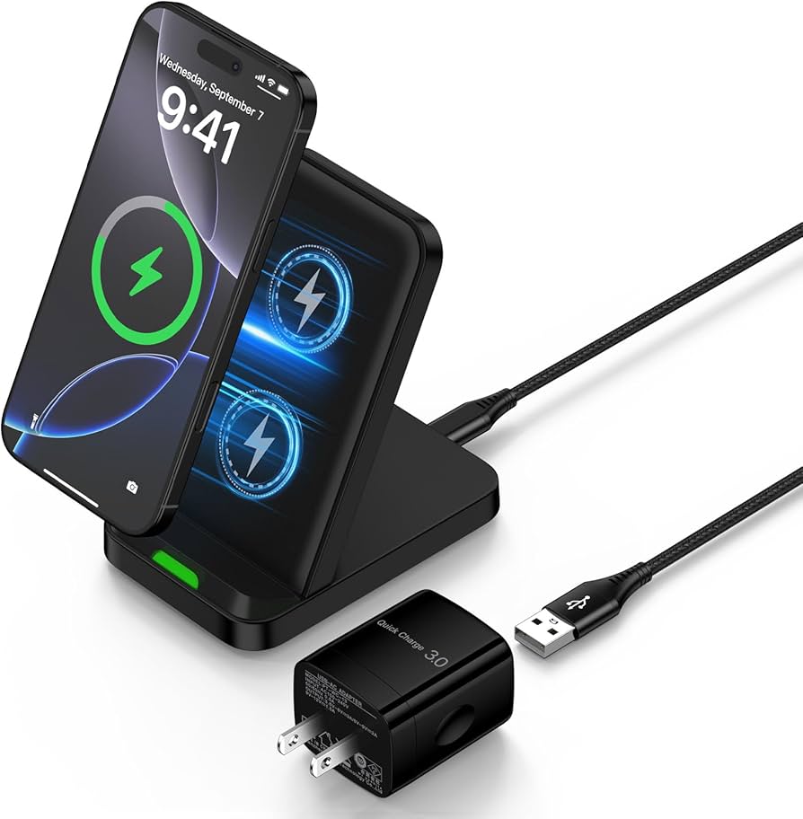 大特価‼️ワイヤレス急速充電器 (QC3.0 急速充電器付き)⭐️ Amazon | 置くだけ充電器 最大15W出力 QC3.0 急速充電器1個 ・Type C