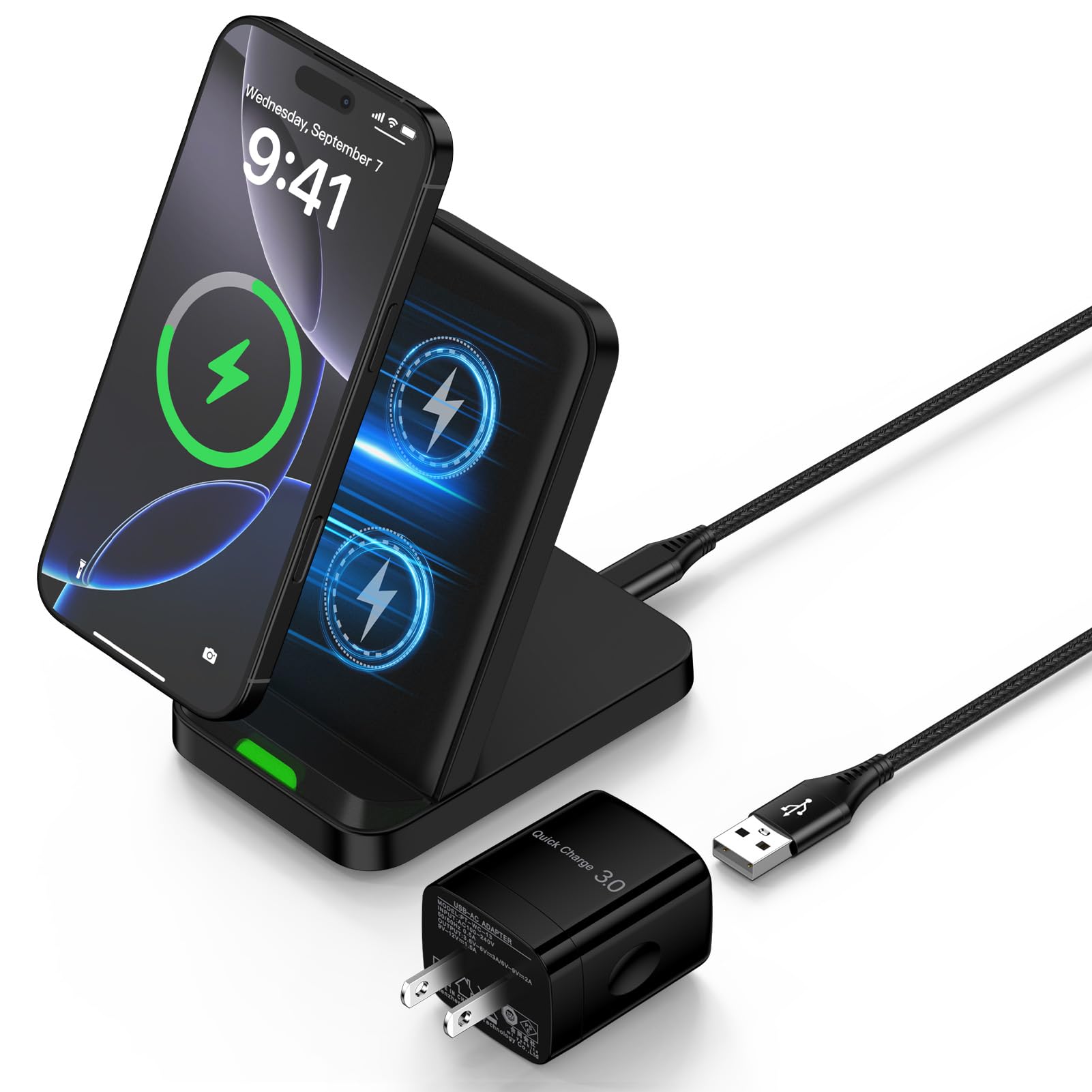 ワイヤレス充電器 2020年最新版 QC3.0アダプター付属 TYPE-C　ケープル　急速充電　3 in 1 充電スタンド　多機能 充電ベース　Apple watch スタンド Apple Watch充電器 ワイヤレスチャージャー　出力最大15W まで　iPhone 11 / 11 Pro / 11 Pro Max/XS/XS Max/XR/X / 8 / 8 Plus、Galaxy S10 / S10+ / S9 / S9+/Note 10 などにも対応 Amazon | 置くだけ充電器 最大15W出力 QC3.0 急速充電器1個 ・Type C