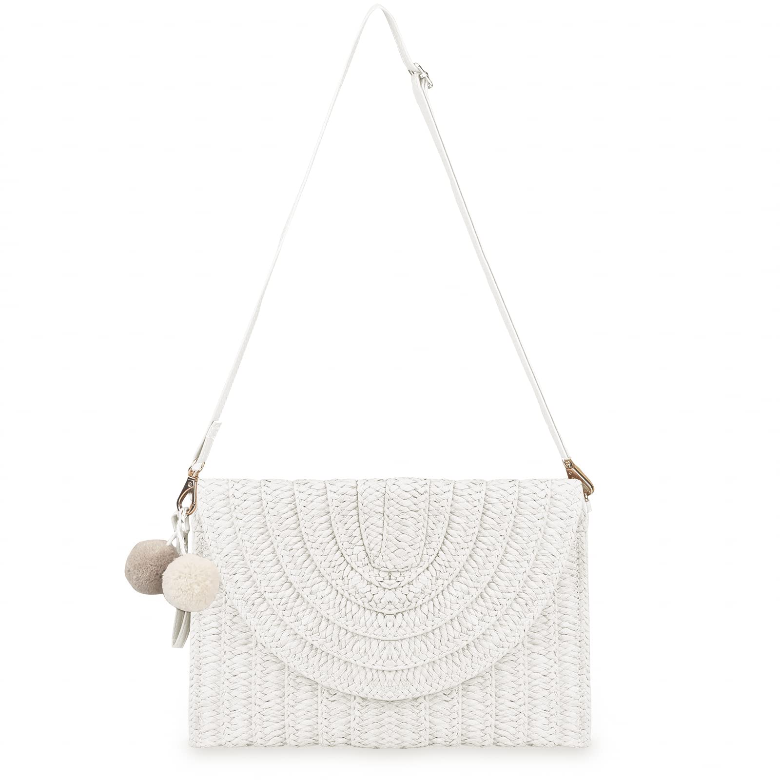 Straw Shoulder Bag Straw Crossbody Bag Straw Clutch Straw Shoulder Bag Casual Beach Straw Handmade Bag for Women (M, Chalk)