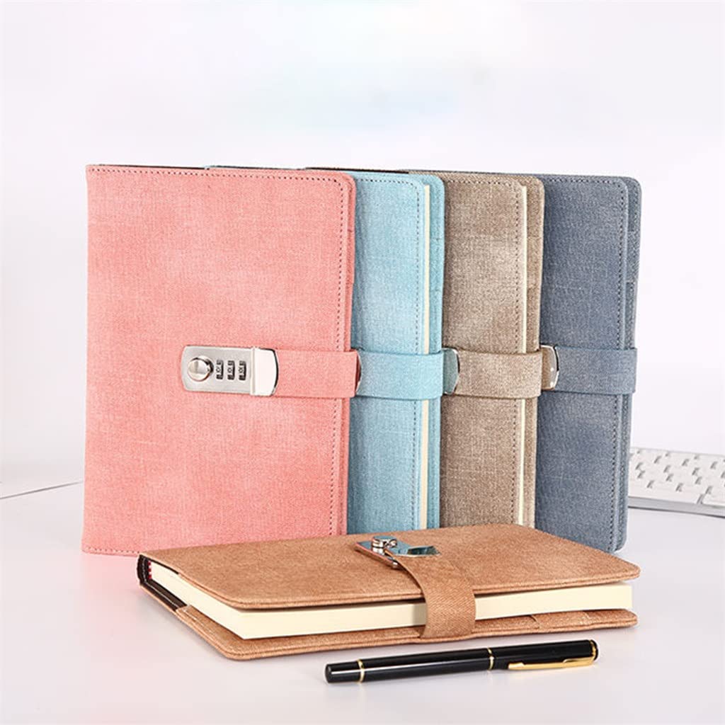 Libreta de contraseñas A5 Retro con candado, libreta de Notas con candado de Tela Vaquera, Agenda de Viaje, Bloc de Notas, planificador (E A5)