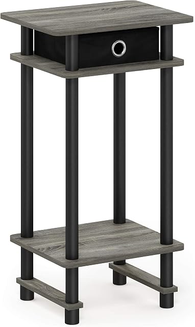 Furinno Turn-N-Tube Tall End Table, Side Table with Bin, French Oak Grey/Black