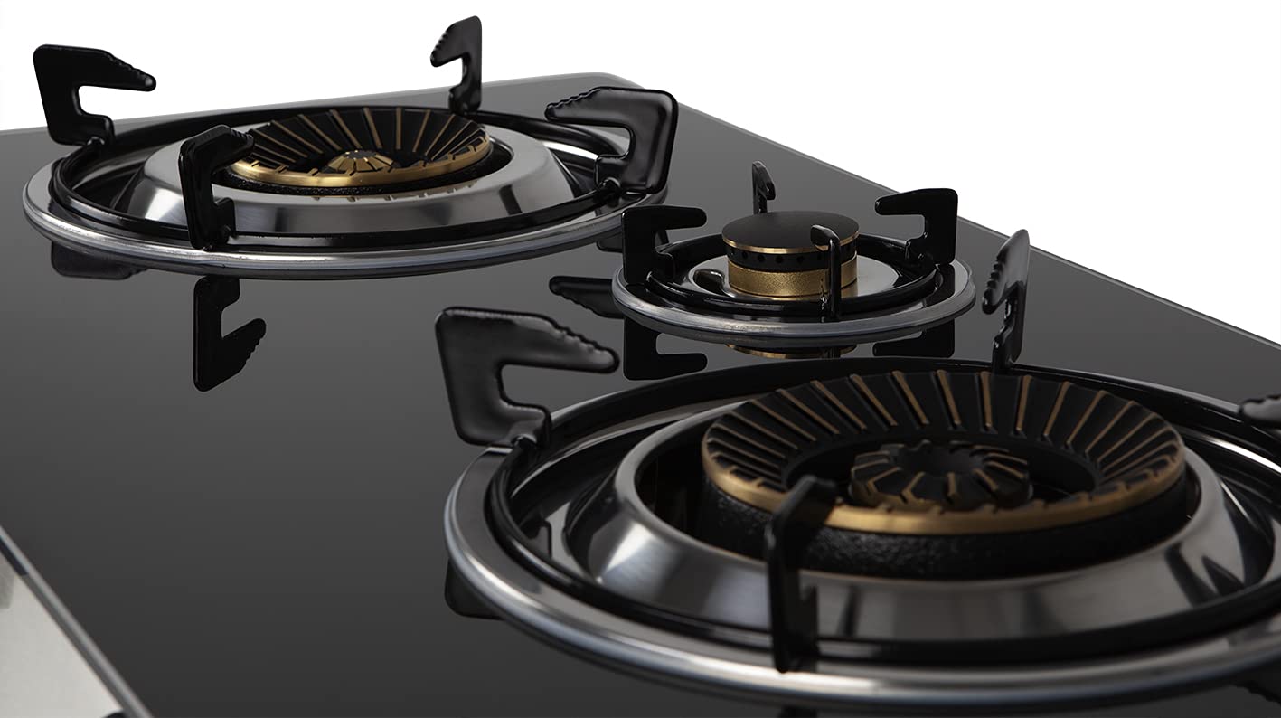 Orbegozo Fo 3520 Cuisinière à gaz, 2 brûleurs triple couronne, butane ou propane, allumage piézoélectrique, surface en verre trempé, corps en acier inoxydable