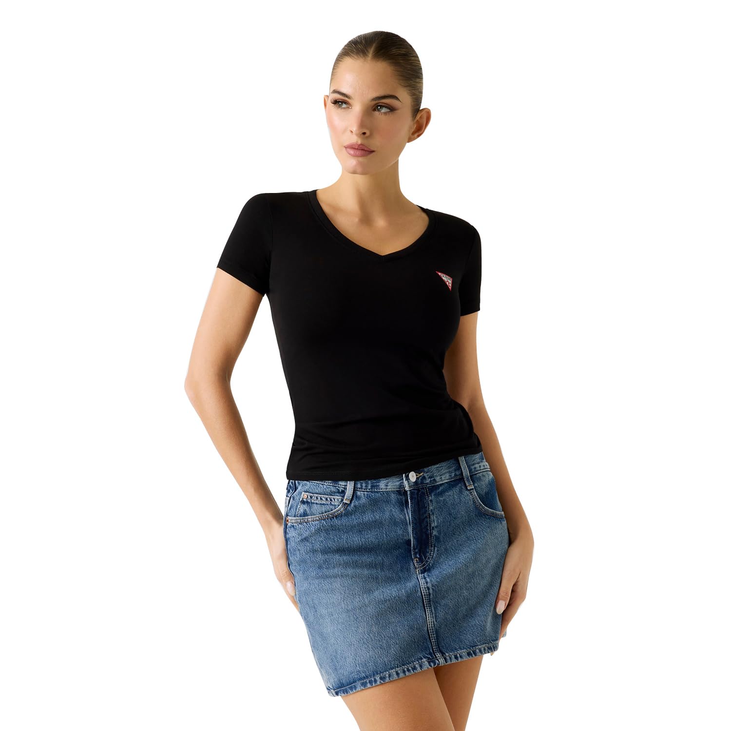 Guess Women's Jet Black A996 Guess'sss Vn Mini Triangle Teet-Shirtsjet Black A996size Xl Length N