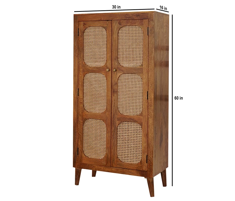 Image of Mango Wood 2 Door Wordrobe for Home, Bedroom, Hotels, Guest House (30x16x60 inch)