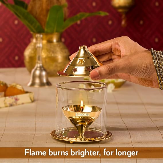 Borosil Akhand Diya Medium Brass Multicolor