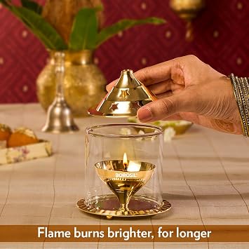 Borosil Akhand Diya Medium Brass Multicolor