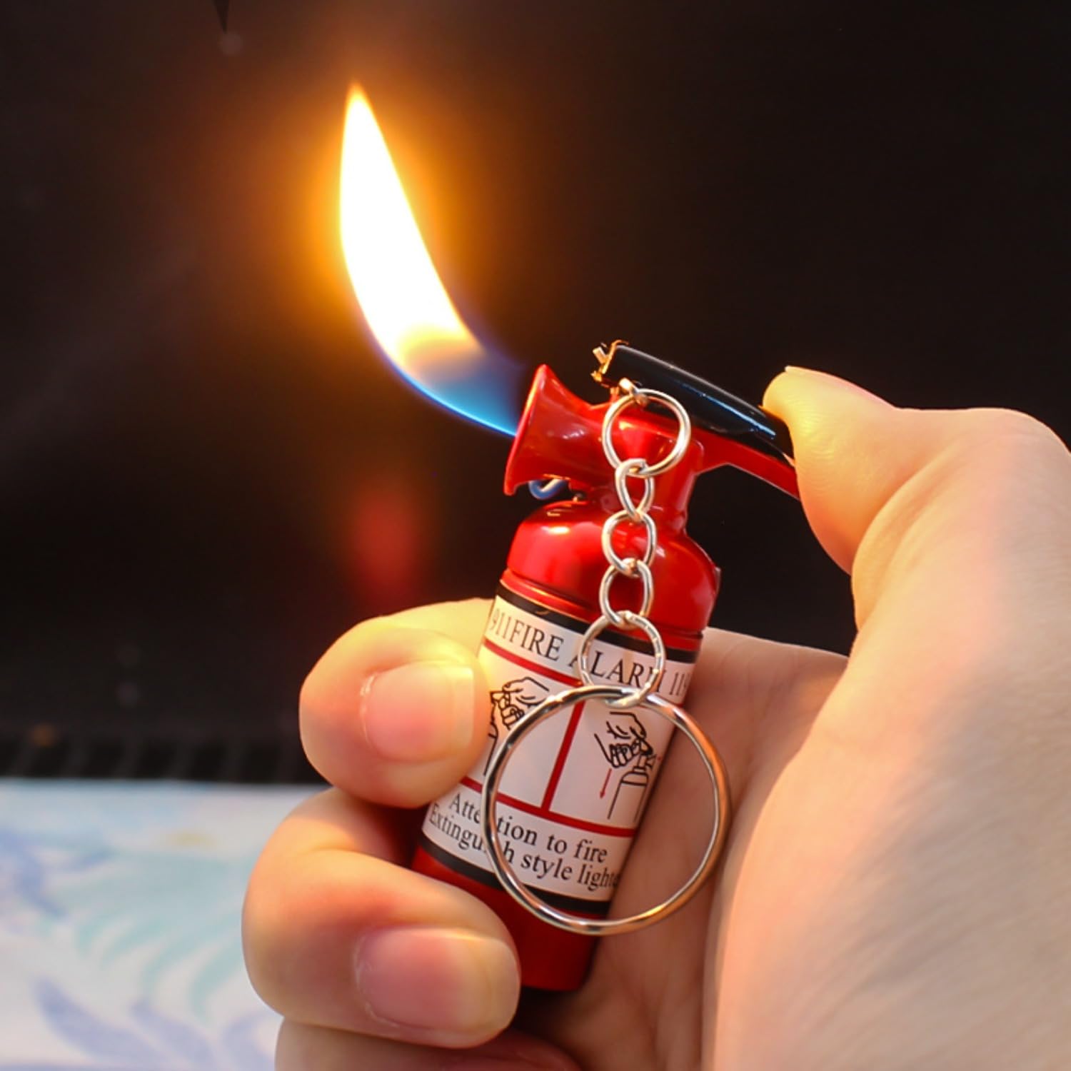 Amazon.com: RR001 Red Mini Fire Extinguisher Style Butane Lighter for Cigar  & Cigarette, Refillable Open Flame Keychain Lighter : Health & Household