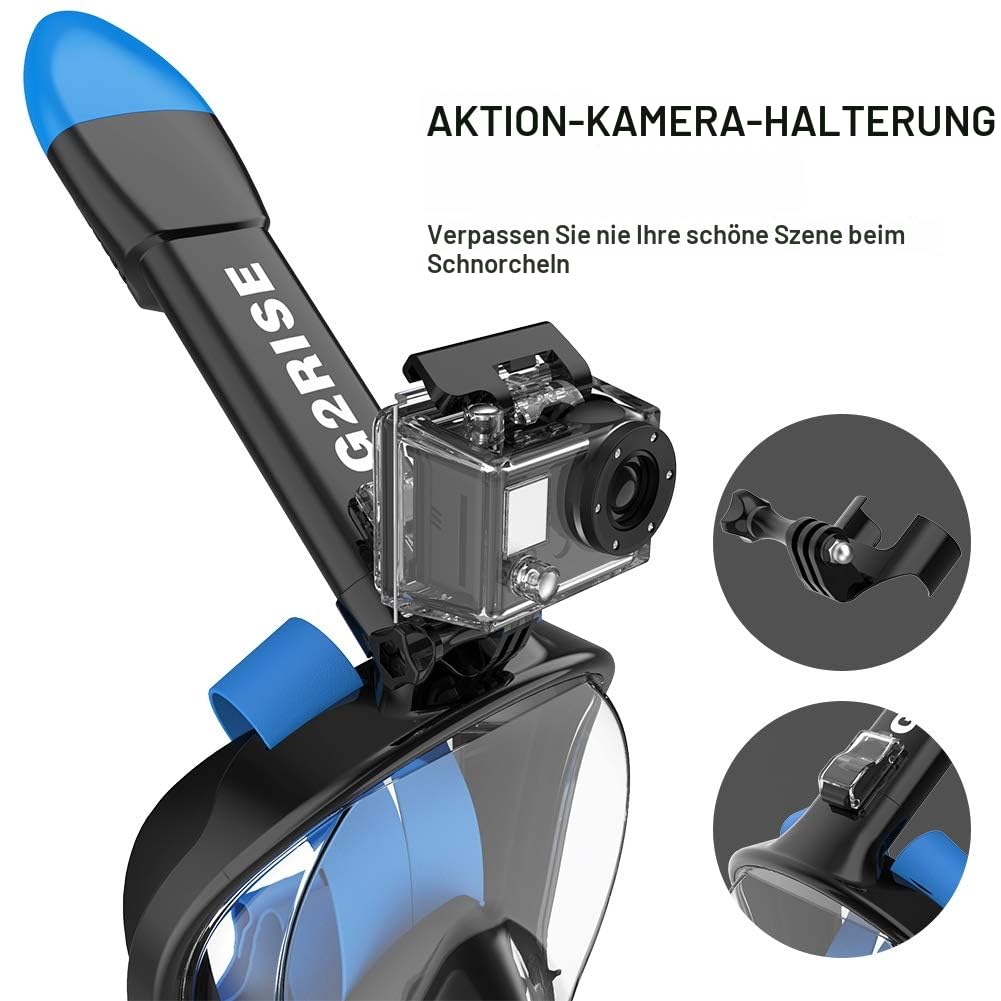 G2RISE® Schnorchelmaske, Tauchmaske, Faltbare CO2-sichere Schnorchel Vollmaske mit Kameraposition für Kinder und Erwachsene
