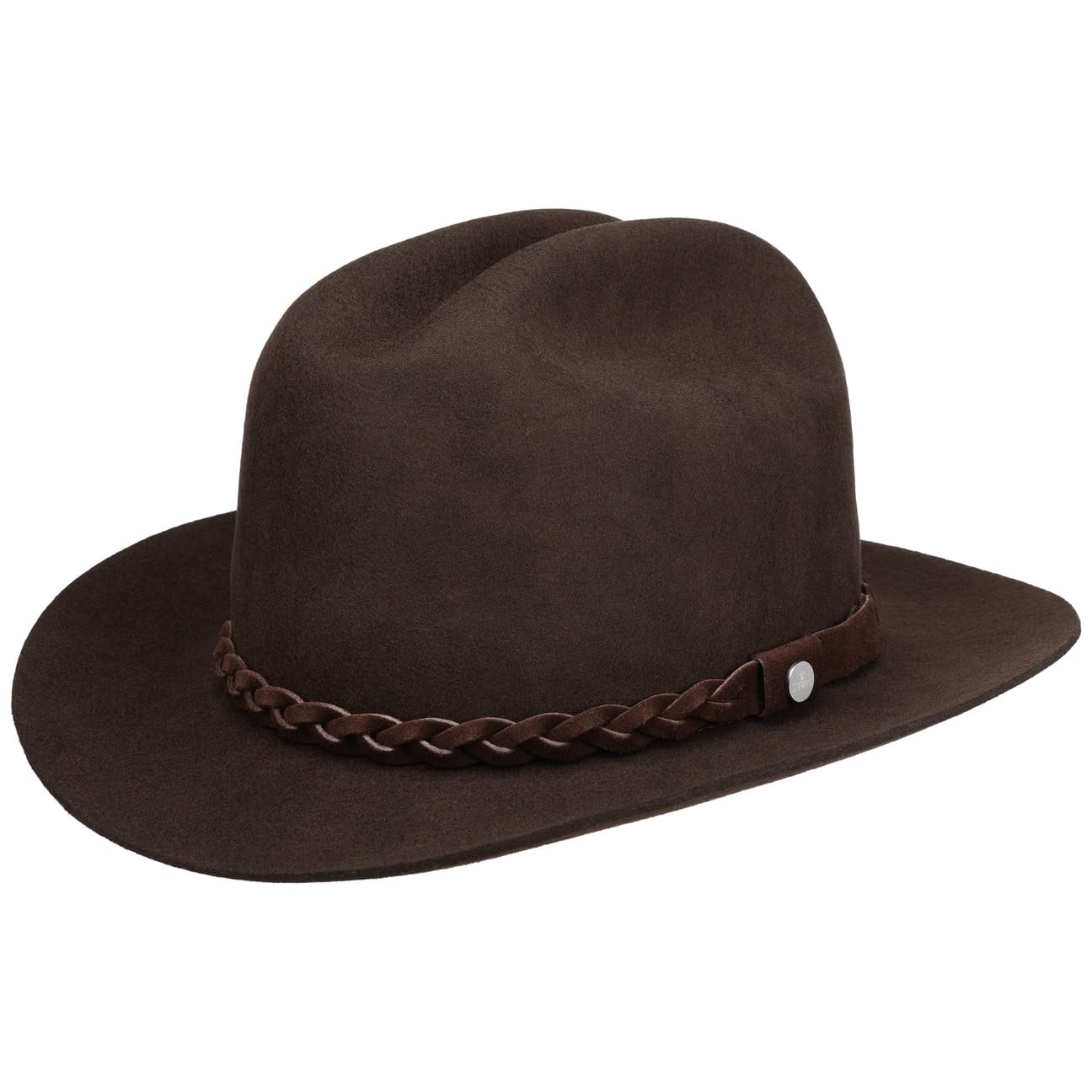 Lierys Salado Open Road Western Cowboy Hat Plain Colored Leather Band Made in Italy Men Summer Winter Dark Brown