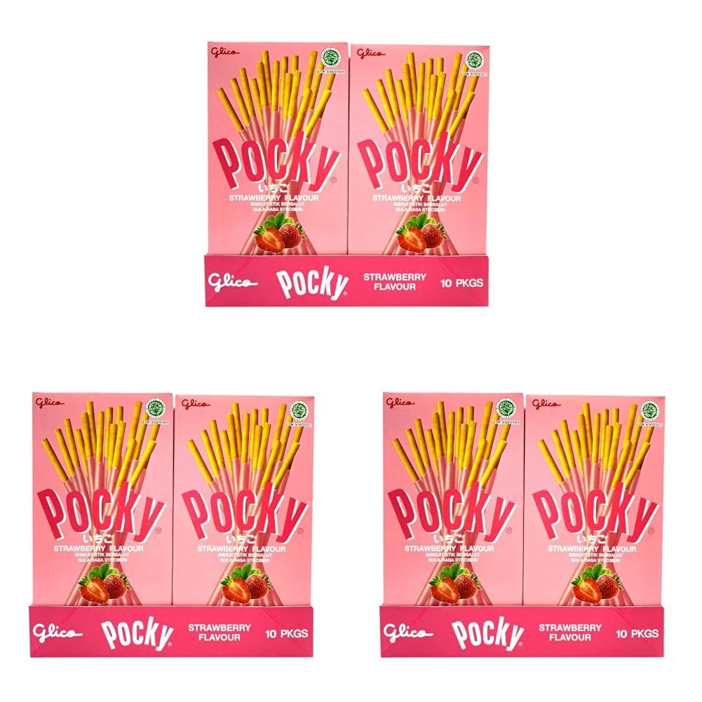 Glico Pocky Strawberry Cream Covered Biscuit Sticks, 1.59 oz ℮ 45 g, 30 Pack-image-27