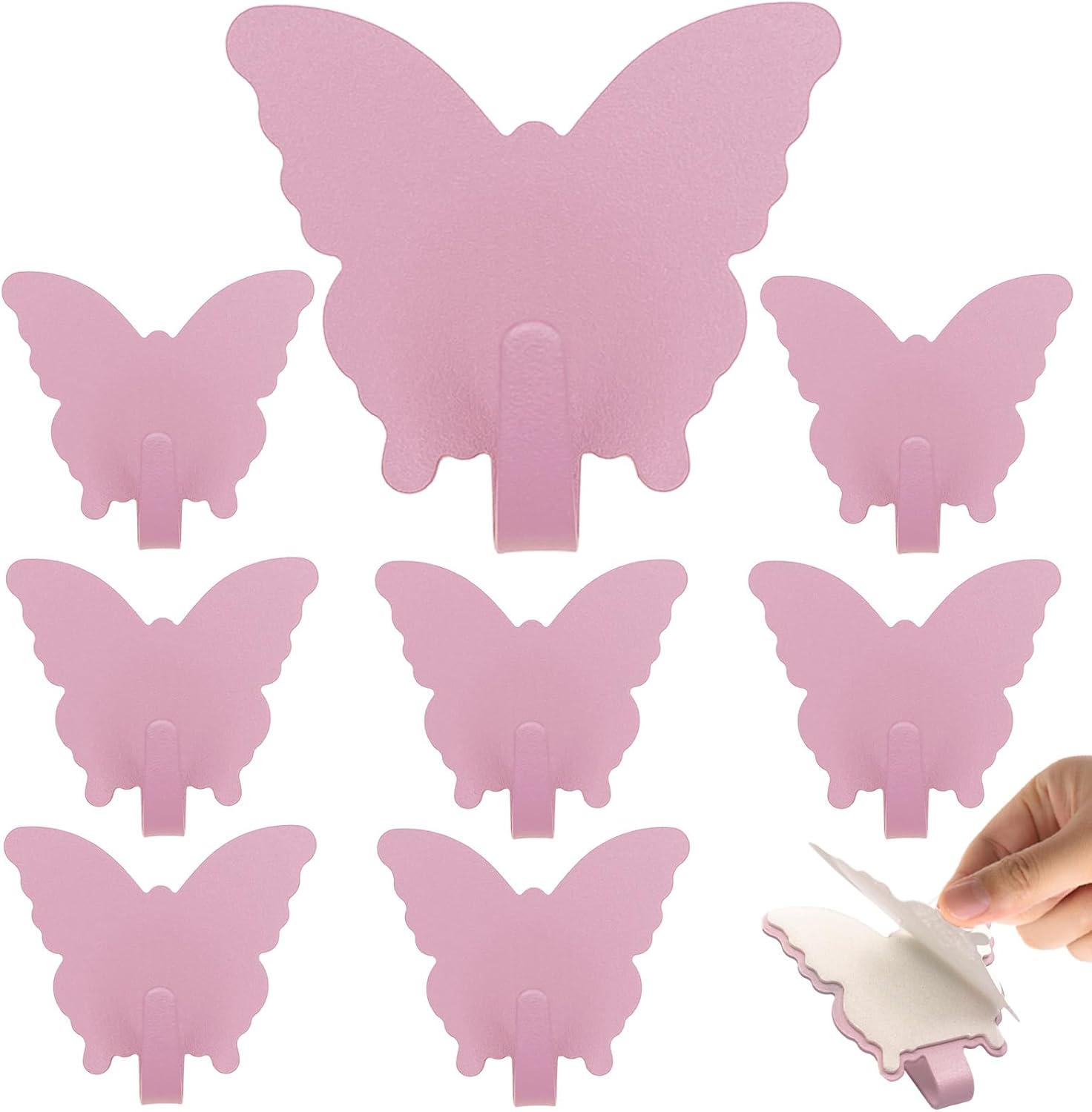 Butterfly Wall Hooks, 8-Pack Cute Stainless Steel Hangers, Purple, for Kitchen, Office, Bathroom, Sturdy Adhesive Hook for Hanging Keys, Bags, Hats, Towels, Clothes