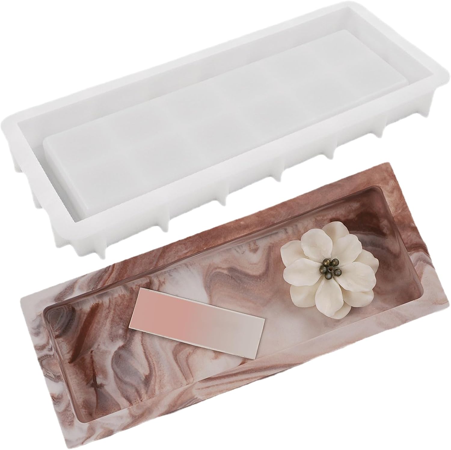 1Pc Large Resin Tray Mold Rectangular Silicone Board Mold with Edges for Epoxy Resin Casting Display Racks Small Ornament Racks Candle Holders Soap Dishes Storage Containers Home Decorations