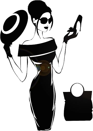 Vinilo adhesivo de pared elegante vestido de mujer de moda dama en el vestido, pegatinas mural decoración grande (g3520) negro