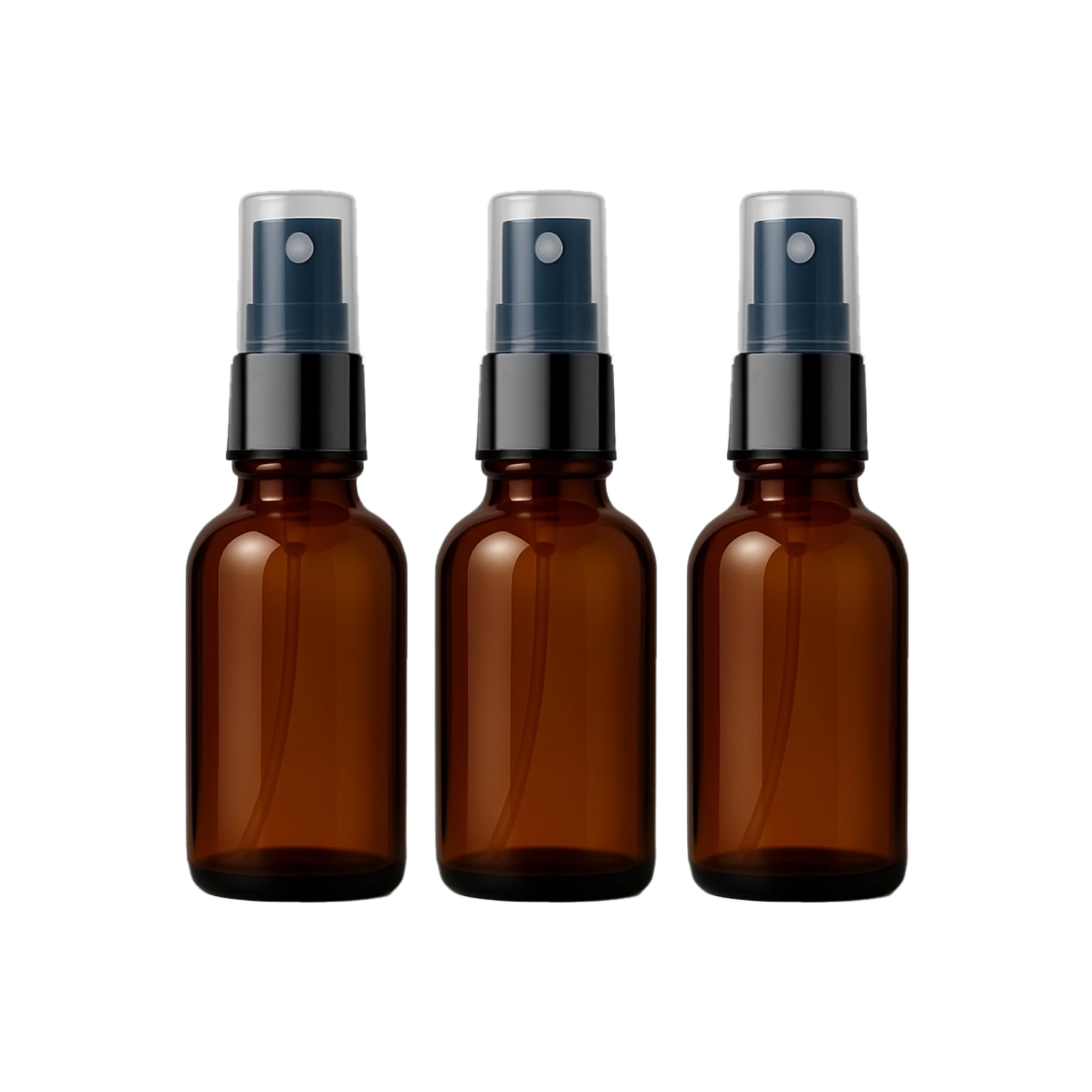 Amber Round Empty Glass Bottle with Black Mist Spray & Over Cap | Refillable Leak Proof Spray Bottle for Essential Oils, DIY Perfumes, DIY Skincare | Reusable Glass Container (30 ml)-image-32