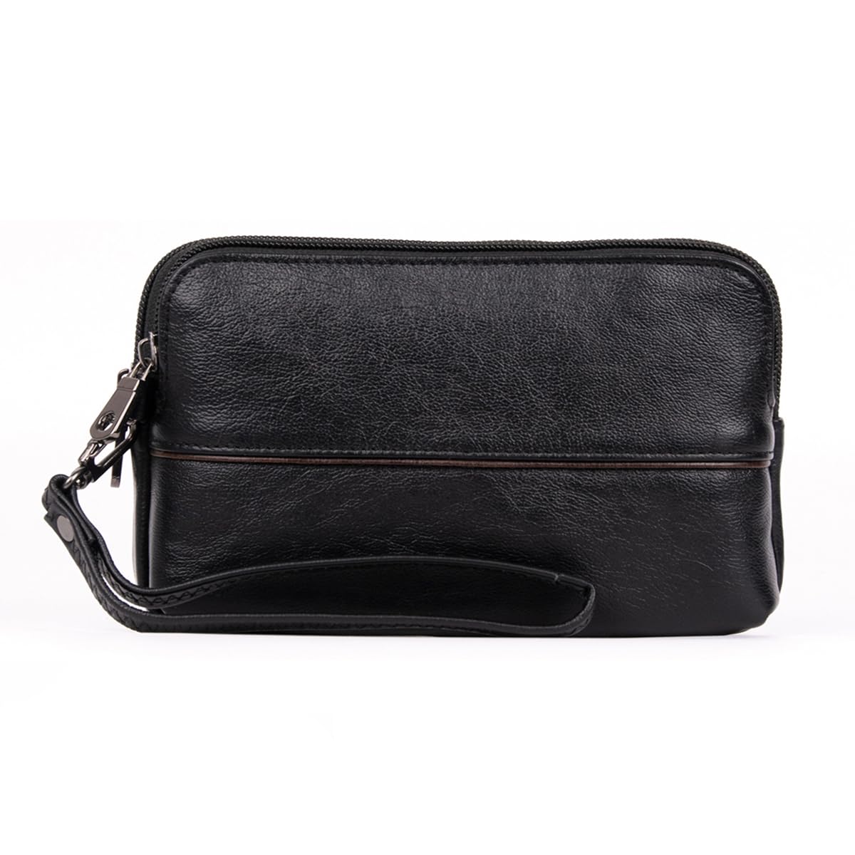 Uomo Pochette Custodia a Fondina da Cintura in Vera Pelle con Cinturino da Polso e Passante per Cintura, Piccolo Borsa Casual Portafoglio per Telefono, Marsupio Multifunzionale per Viaggio Black