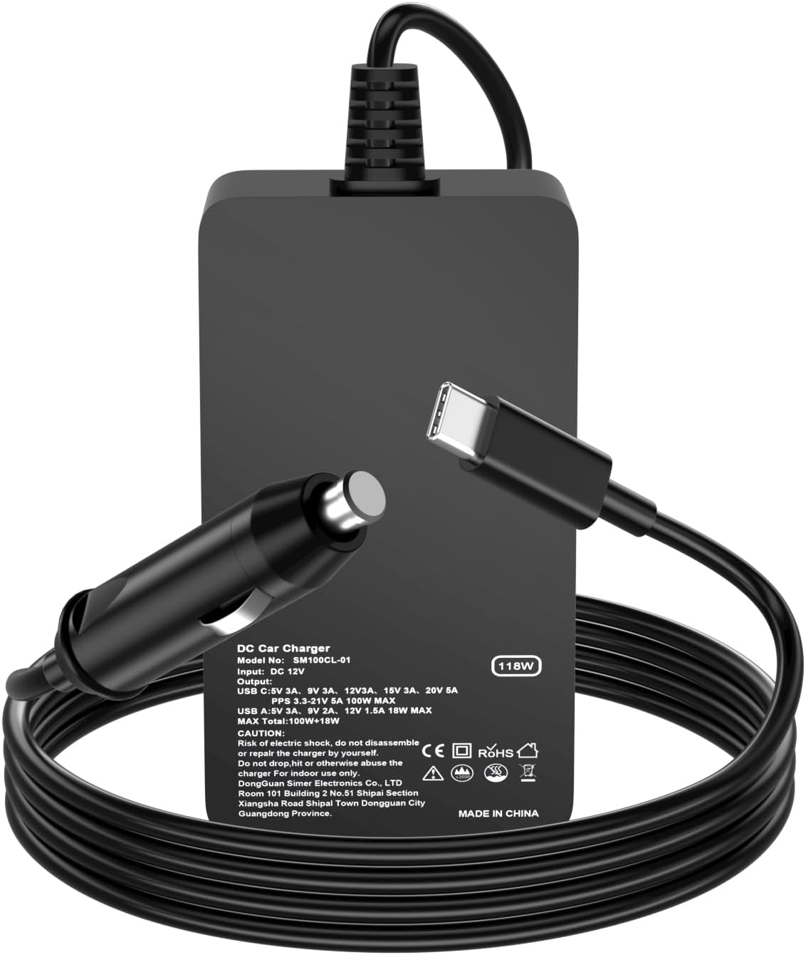 Laptop Car Charger 100W, USB C Port – Replacement for MacBook Pro/Air, Dell, HP, Lenovo,ASUS, Acer - with Extra USB-A Port for Tablets, Phones, Earbuds and More Other USBC Devices Computer AC Adapter